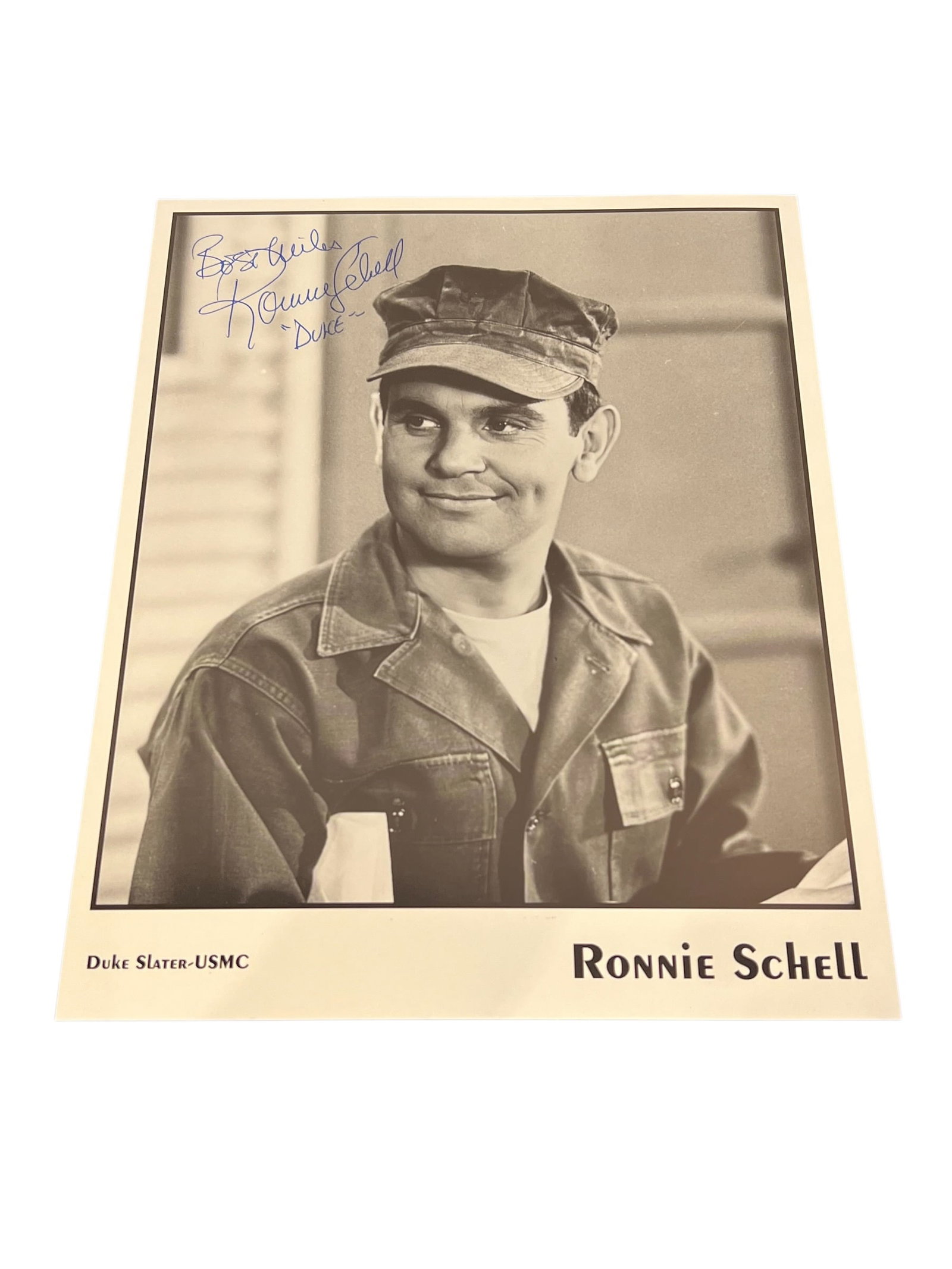 Signed Ronnie Schell Photograph: AI OverviewThis photograph features actor Ronnie Schell, known for his role as Duke Slater on the sitcom Gomer Pyle, U.S.M.C.. [1, 2]Schell was an American actor and stand-up comedian whose career