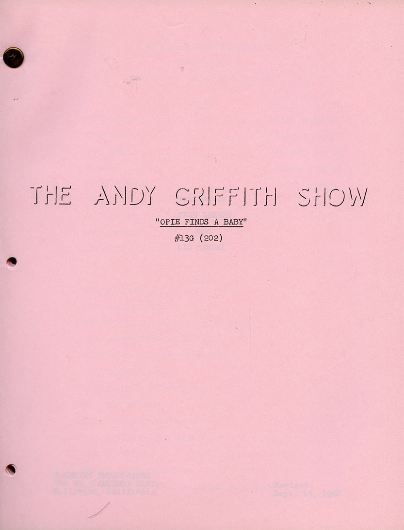 The Andy Griffith Show “Opie Finds a Baby" Production Script: Opie Finds a Baby - Season 6, Episode 29 - Original Air Date: April 4, 1966 - Opie is startled when he discovers an abandoned baby and becomes deeply concerned about the child's welfare. As Andy inves