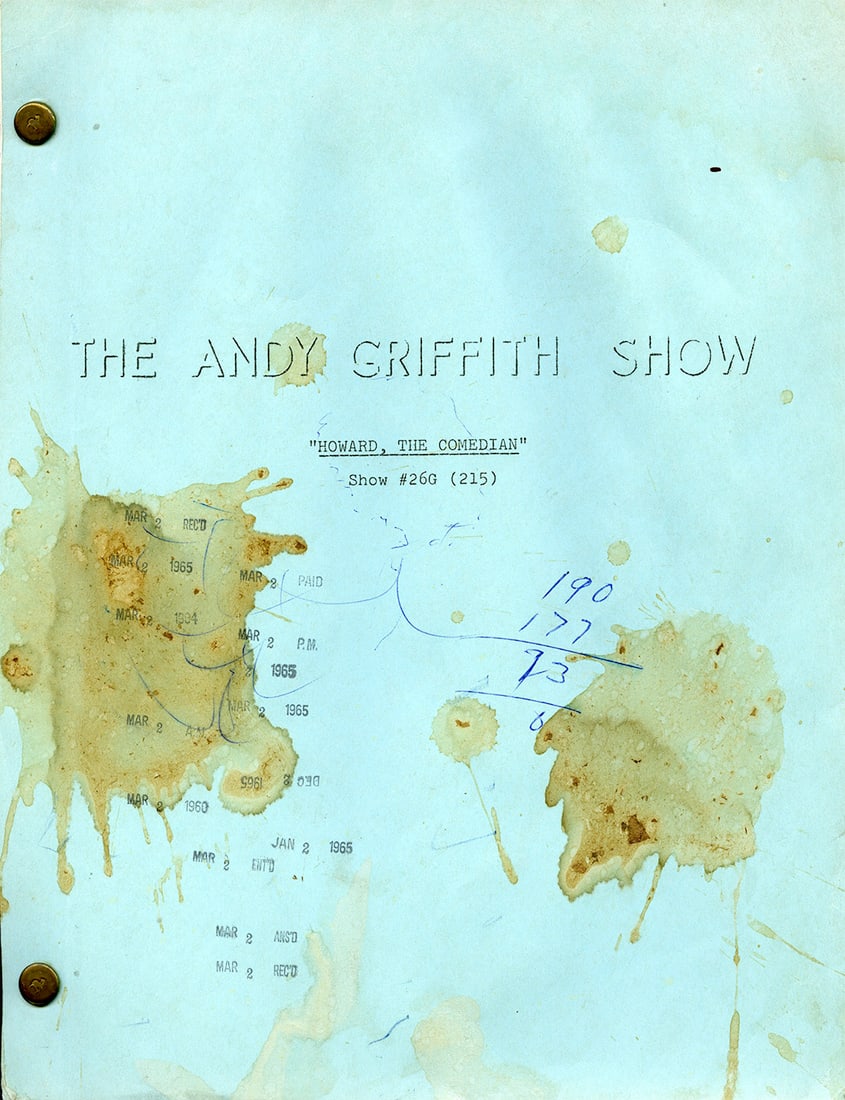 The Andy Griffith Show “Howard, The Comedian?? Production Script: Original Production Script – The Andy Griffith Show – This original production script from The Andy Griffith Show represents an authentic piece of television history from one of the most beloved