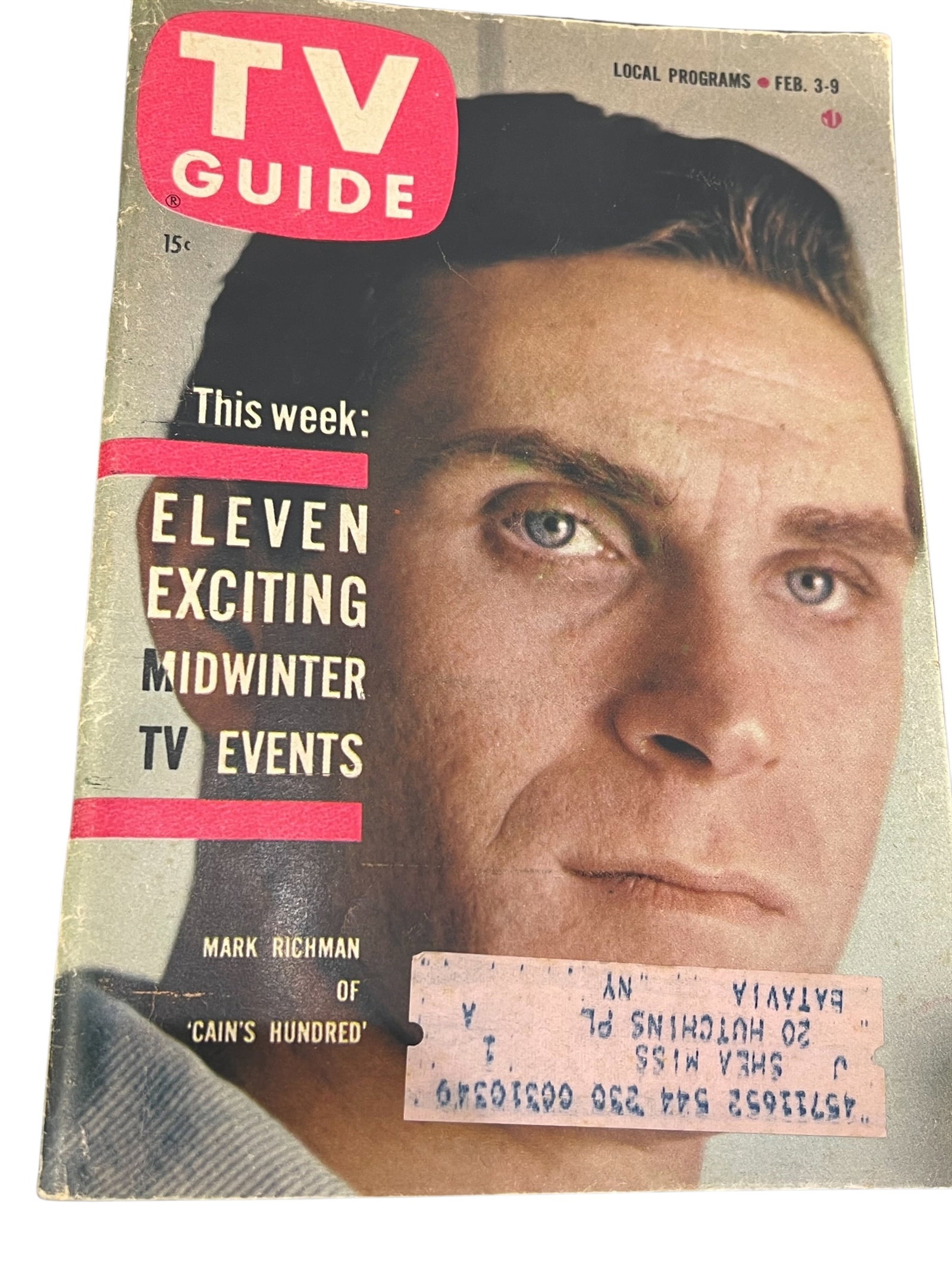 Early TV Guide: This vintage TV Guide magazine from February 3-9, 1962, features actor Mark Richman from the crime drama series Cain's Hundred on the cover. [1, 2]The issue highlights "Eleven Exciting Midwinter TV