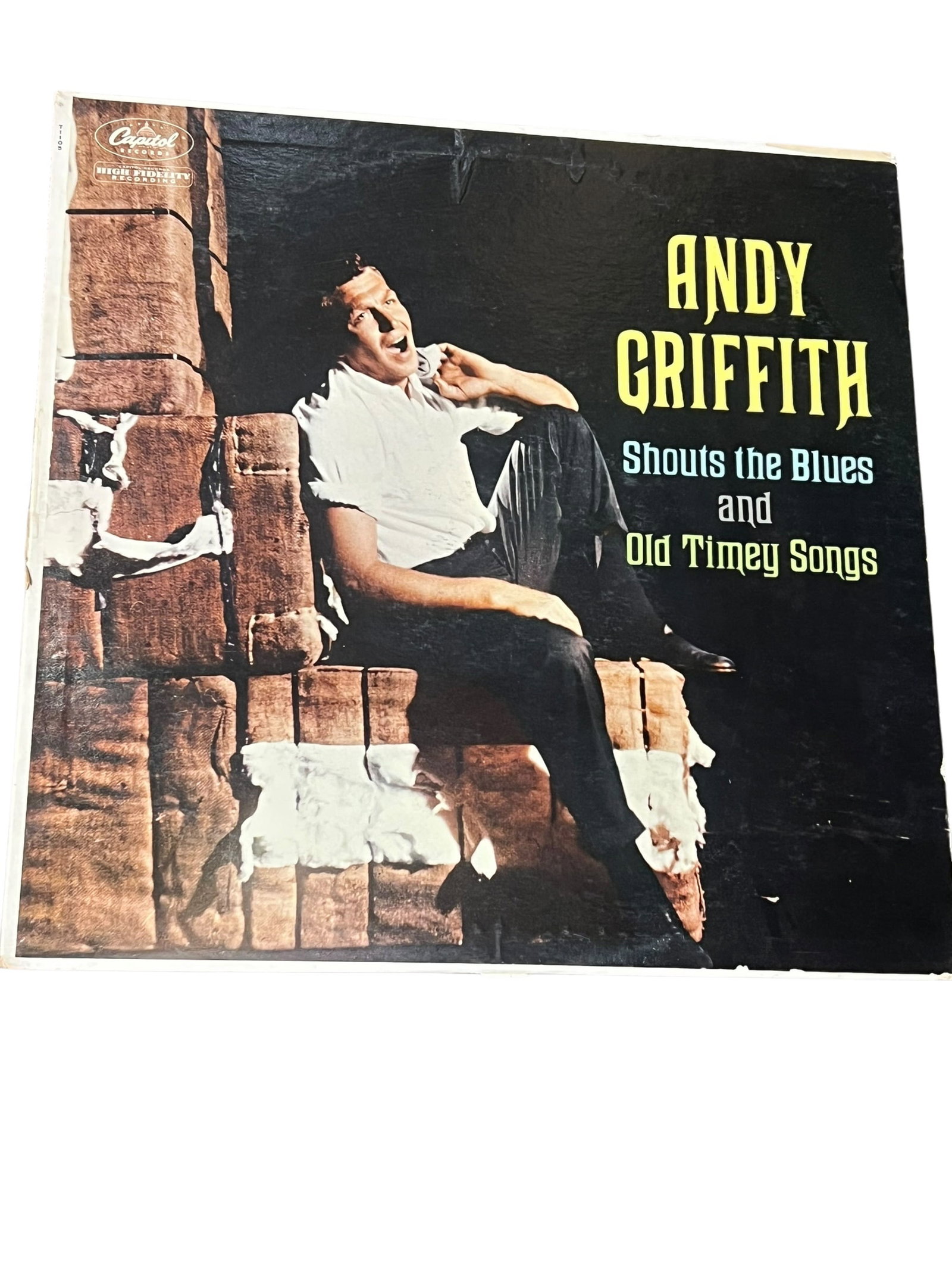 Andy Griffith Shouts the Blues and Old Timey Songs Album: This is the 1959 Capitol Records vinyl release of Andy Griffith Shouts the Blues and Old Timey Songs. [1, 2]Artist: Andy Griffith, famous for The Andy Griffith Show and Matlock.Genre: A mix of folk,