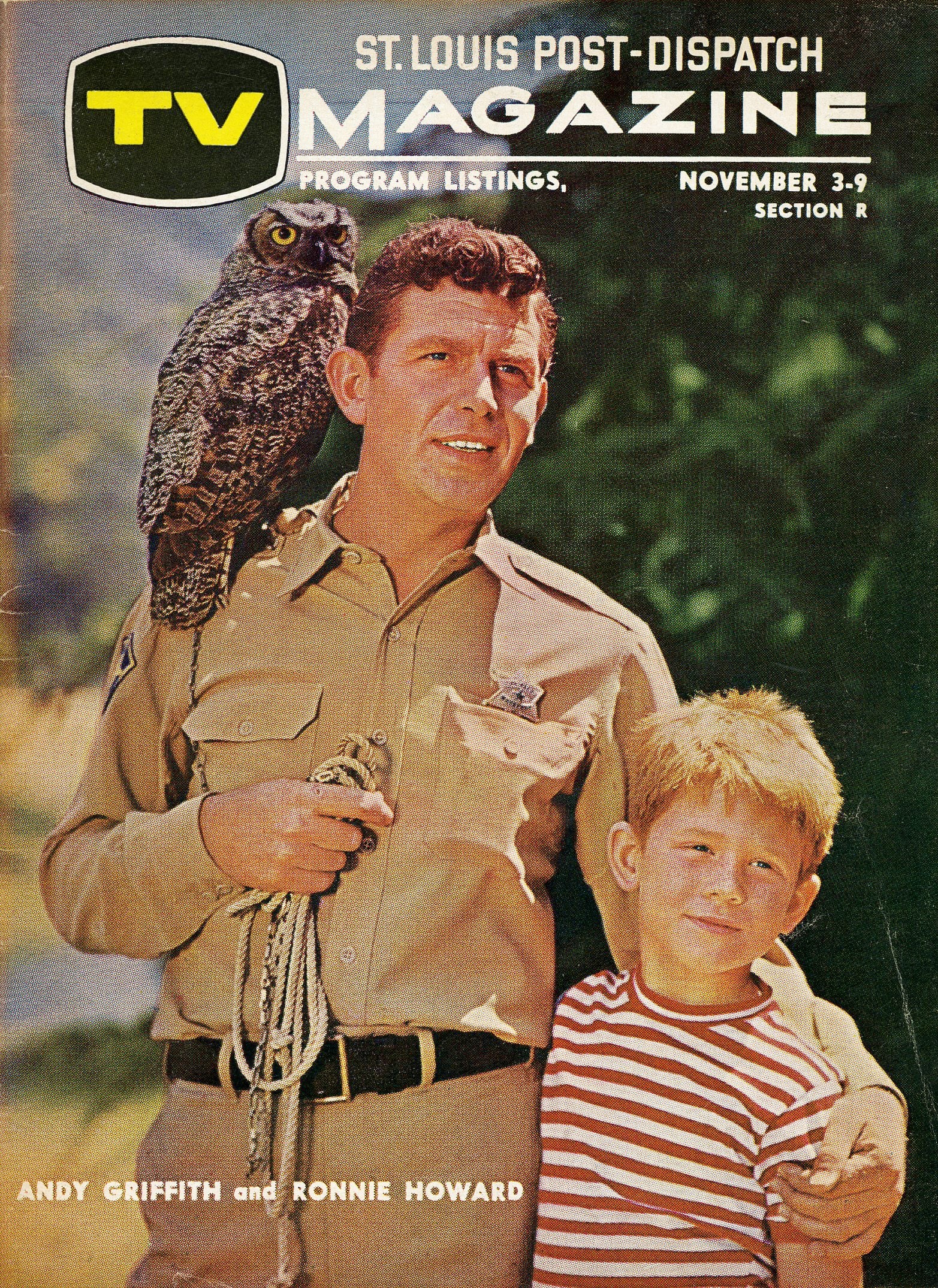 Andy Griffith and Ron Howard TV Magazine Cover: Original vintage TV Magazine featuring Andy Griffith and Ron Howard on the cover during the original run of The Andy Griffith Show. The charming image captures Andy and young Ron in a classic outdoor 