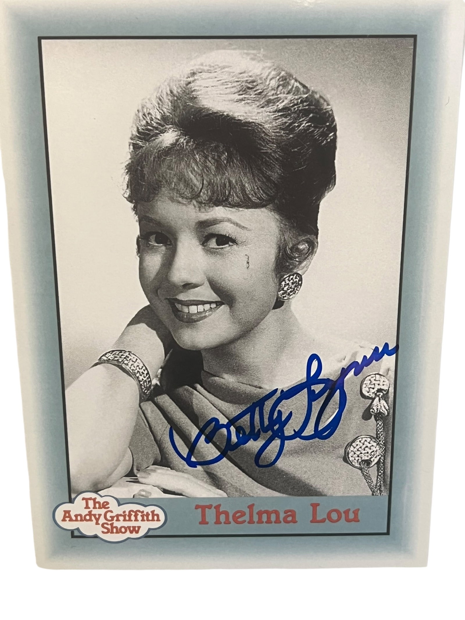 Betty Lynn "Thou Lou" Autographed Andy Griffith Show Display Print: Attractive display print featuring a classic scene from The Andy Griffith Show and personally autographed by Betty Lynn, beloved by generations of Mayberry fans for her portrayal of Thelma Lou, Barney