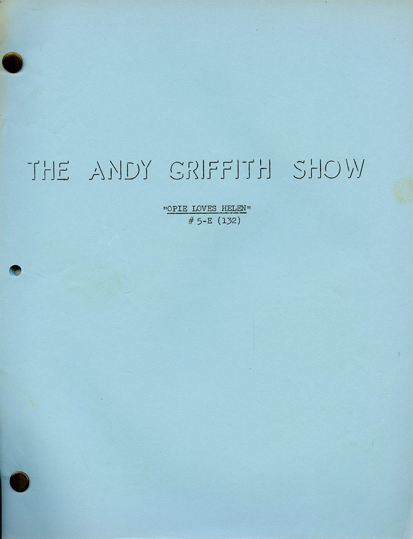 “Opie Loves Helen" Original Production Script – The Andy Griffith ShowThe Andy Griffith Show: Opie Loves Helen - Season 4, Episode 25 - Original Air Date: March 16, 1964 - Opie develops a childhood crush on Helen Crump and becomes upset when he realizes she and Andy are romantically involved. 