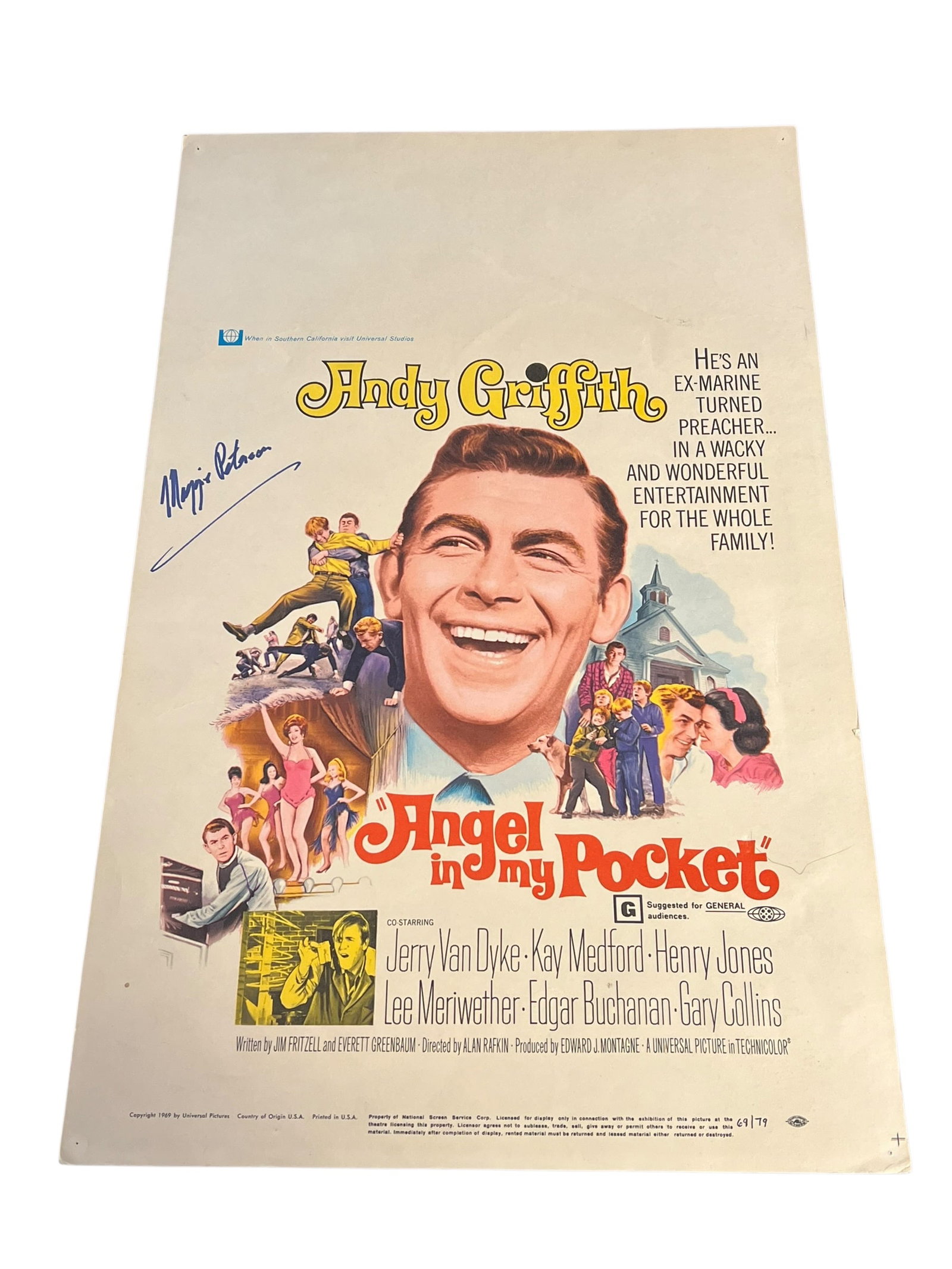 Andy Griffith "Angel in My Pocket" Movie Poster Autographed by Maggie Peterson: Andy Griffith "Angel in My Pocket" Movie Poster Autographed by Maggie PetersonOriginal Angel in My Pocket (1969) movie poster starring Andy Griffith, personally autographed by Maggie Peterson, beloved