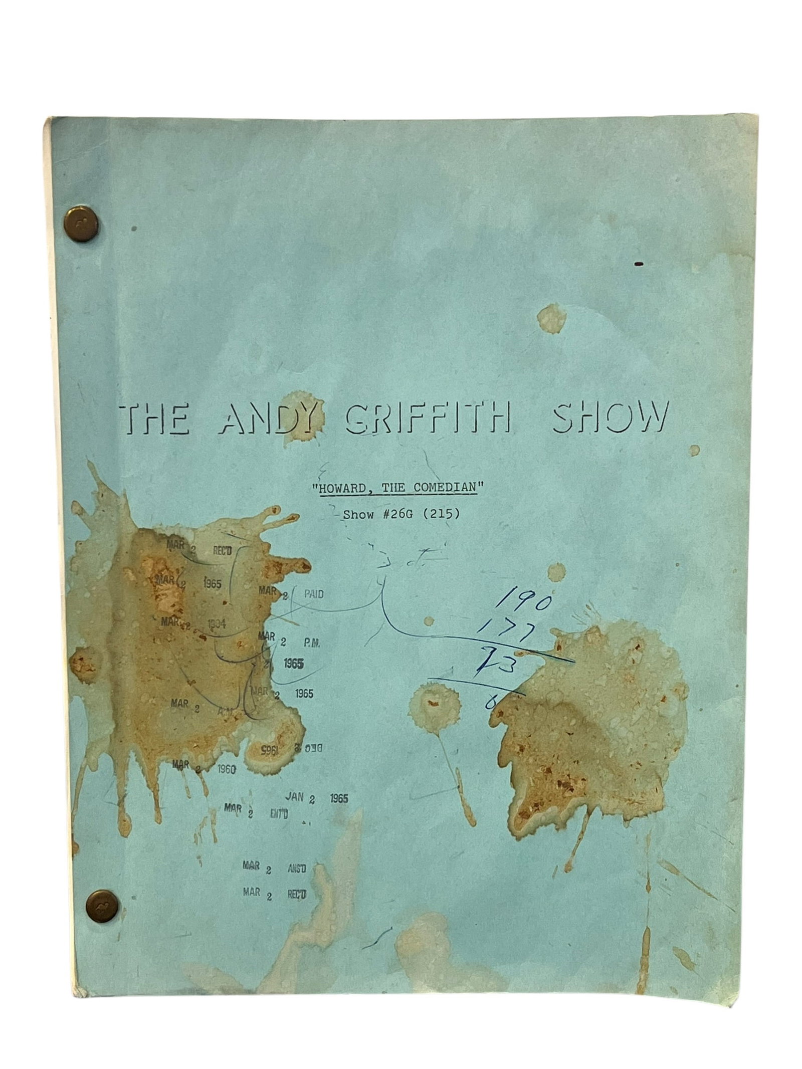 Original Production Script “Howard, The Comedian?? for The Andy Griffith Show (1 of 3)