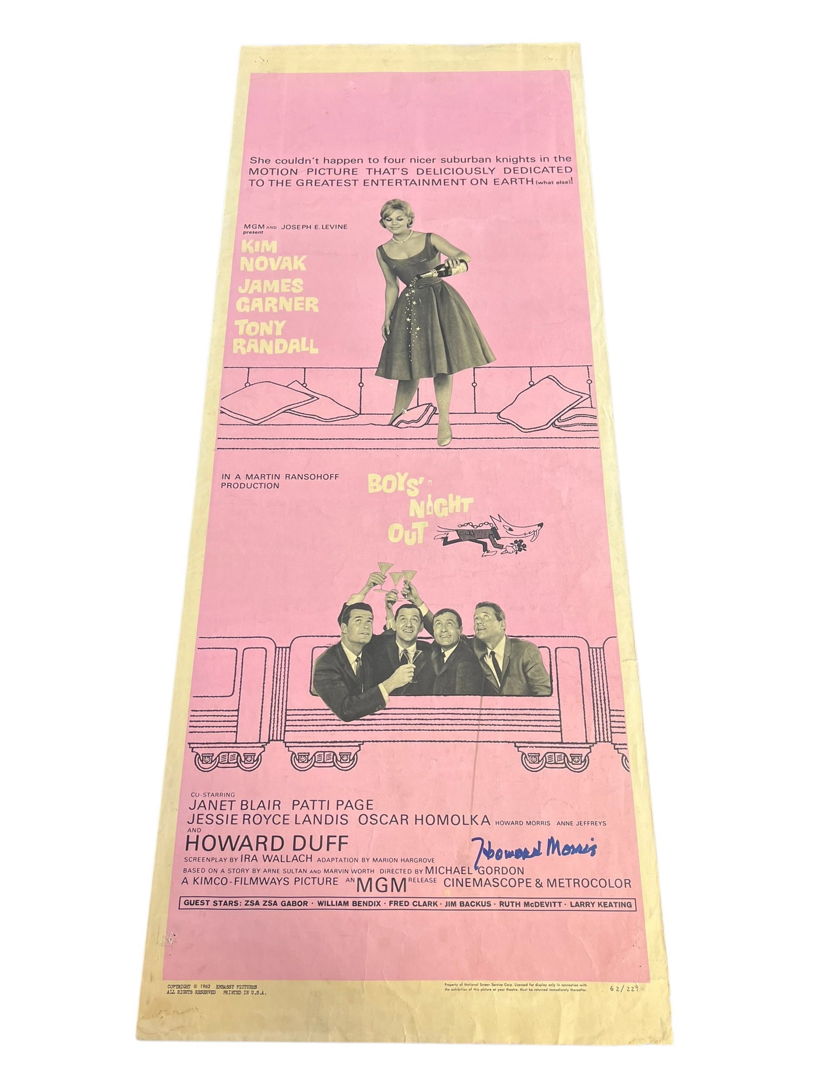 Howard Morris Signed Original 1962 "Boys' Night Out" Movie Poster From Personal Collection (1 of 6)