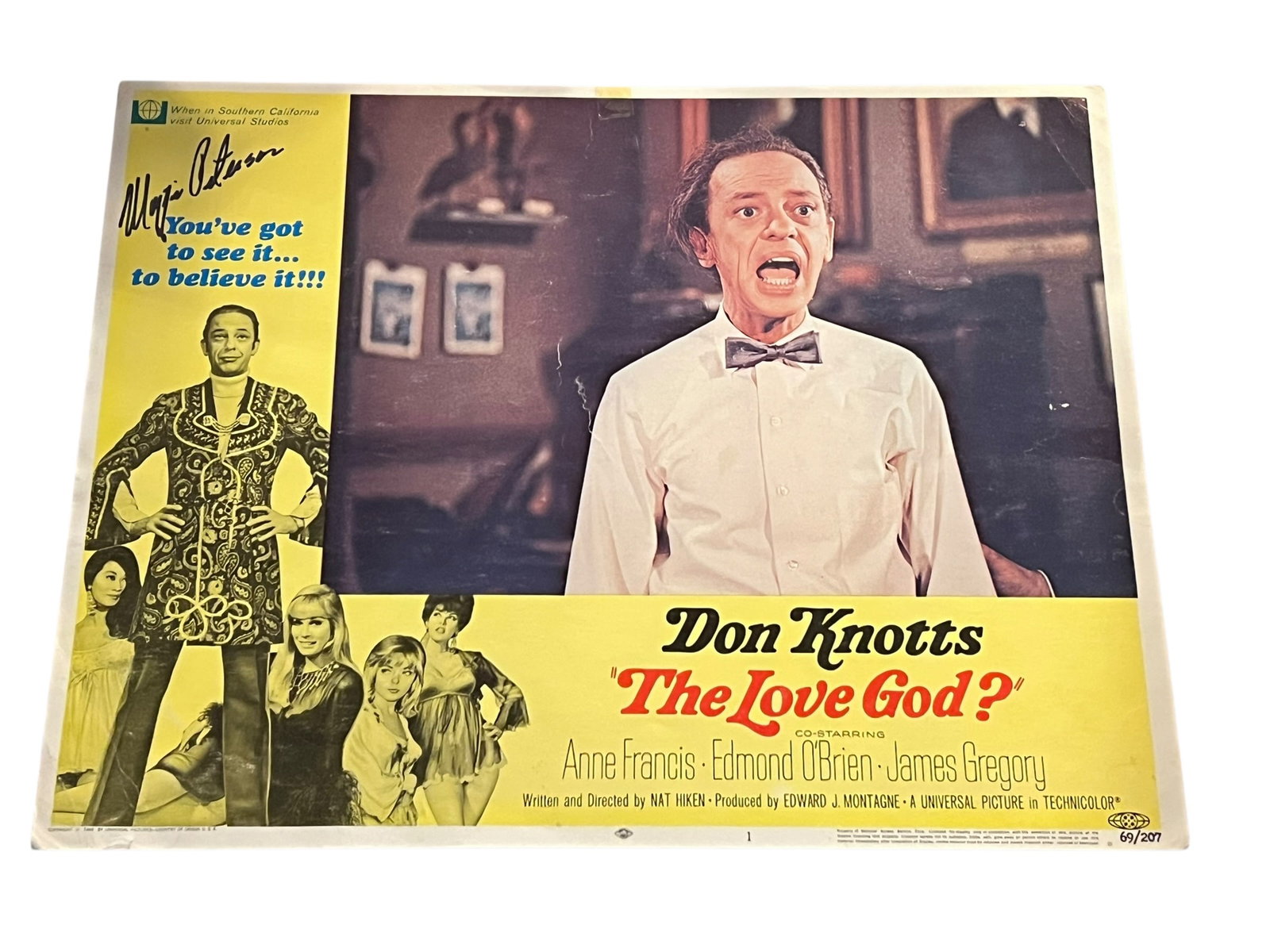 Autographed “The Love God?" Lobby Card: This original 1969 11x14 lobby card promotes the comedy film The Love God? starring Don Knotts. [1, 2]The film, directed by Nat Hiken, was a departure from Knotts' typical family-friendly roles.It fea