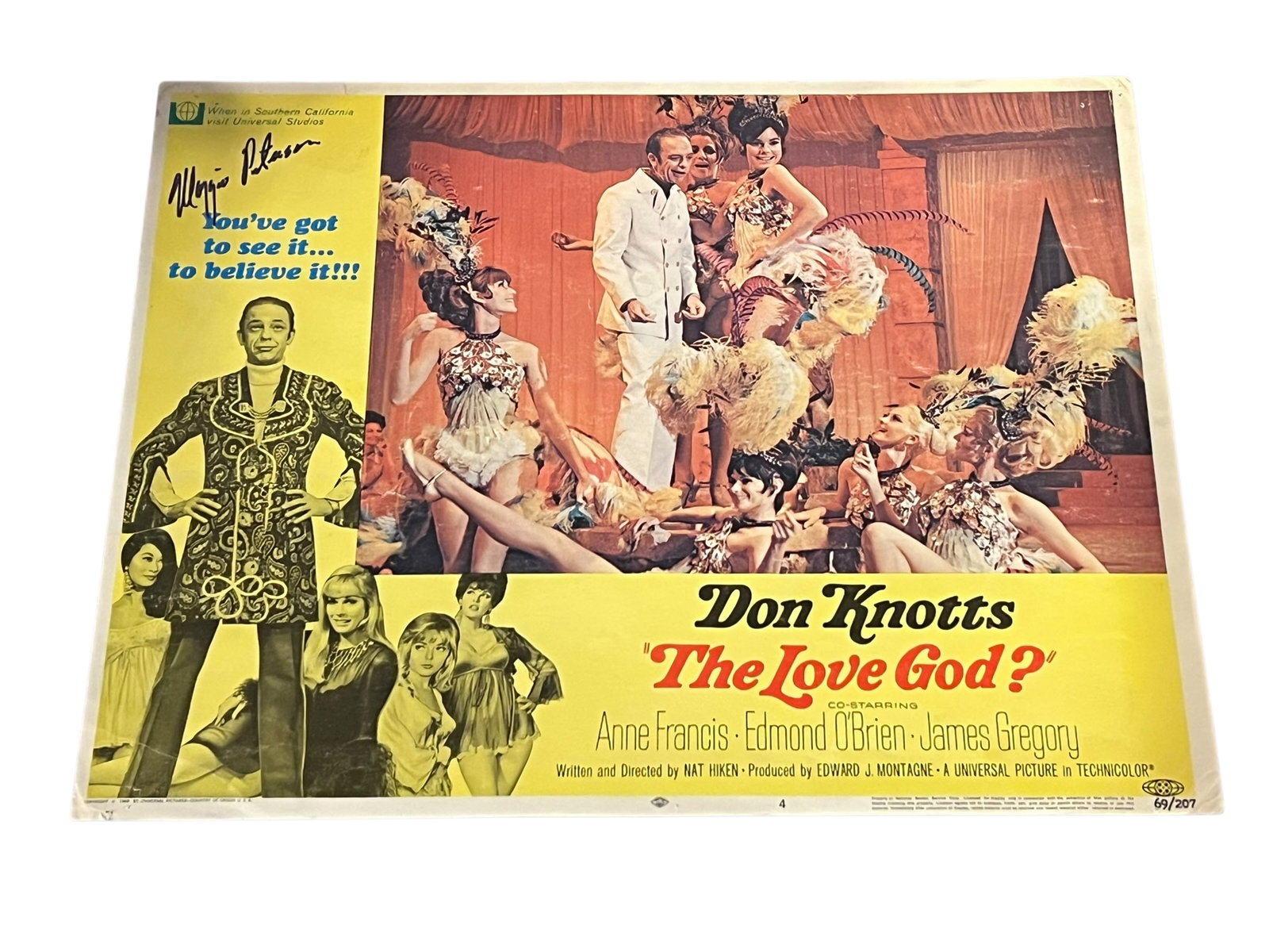Autographed “The Love God?" Lobby Card: This poster is for the 1969 American comedy film The Love God?, starring Don Knotts as a bird-watcher who unwittingly becomes a publishing tycoon. [1, 2]Plot: The story follows Abner Peacock (Knotts) 