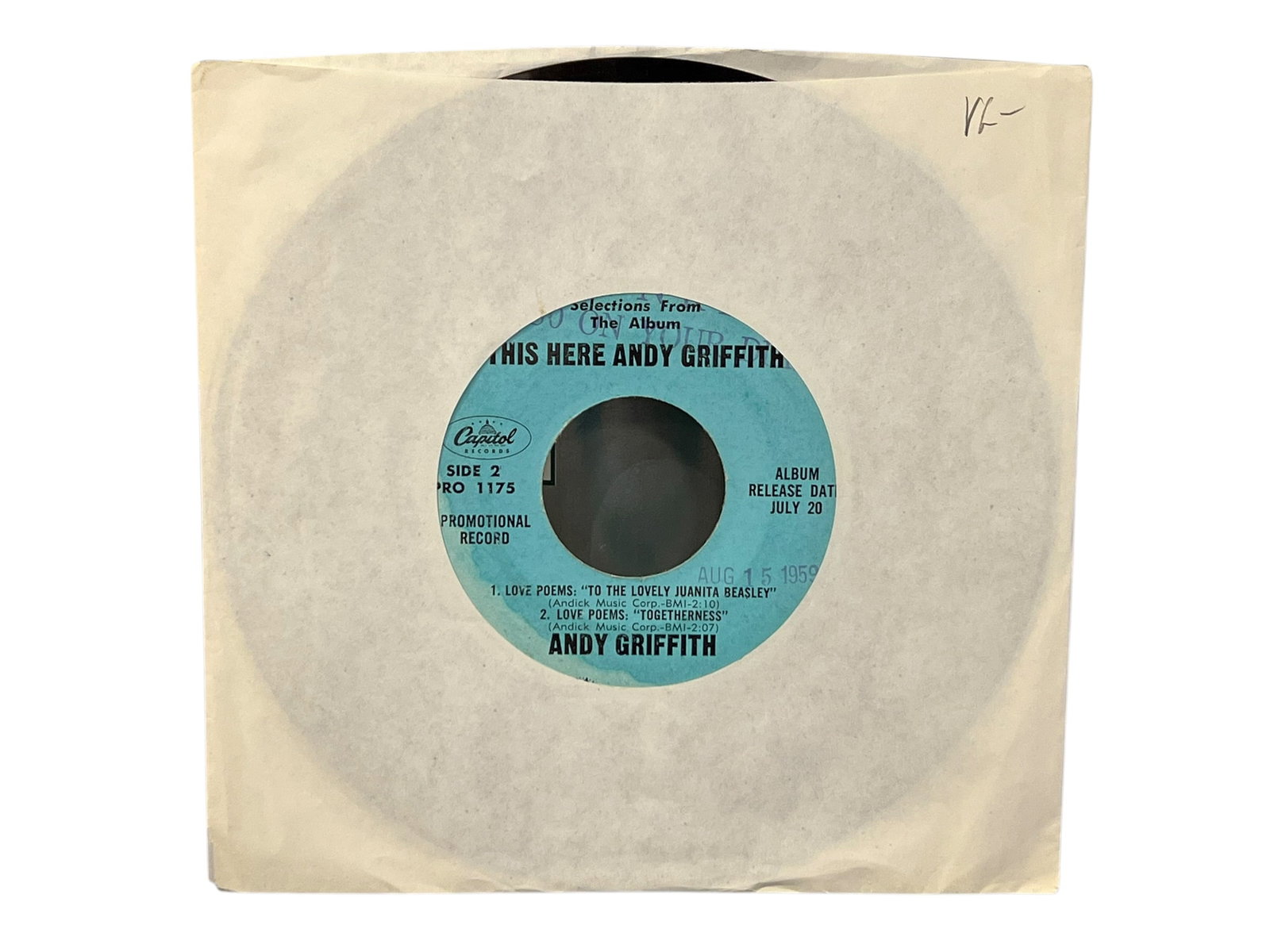 Promotional Record by Andy Griffith Once Knew a Fella: This is a 1959 promotional 7-inch vinyl single by Andy Griffith on the Capitol Records label.The record features "Once Knew A Fella" from the Broadway show Destry Rides Again on Side A, and "Don't Loo