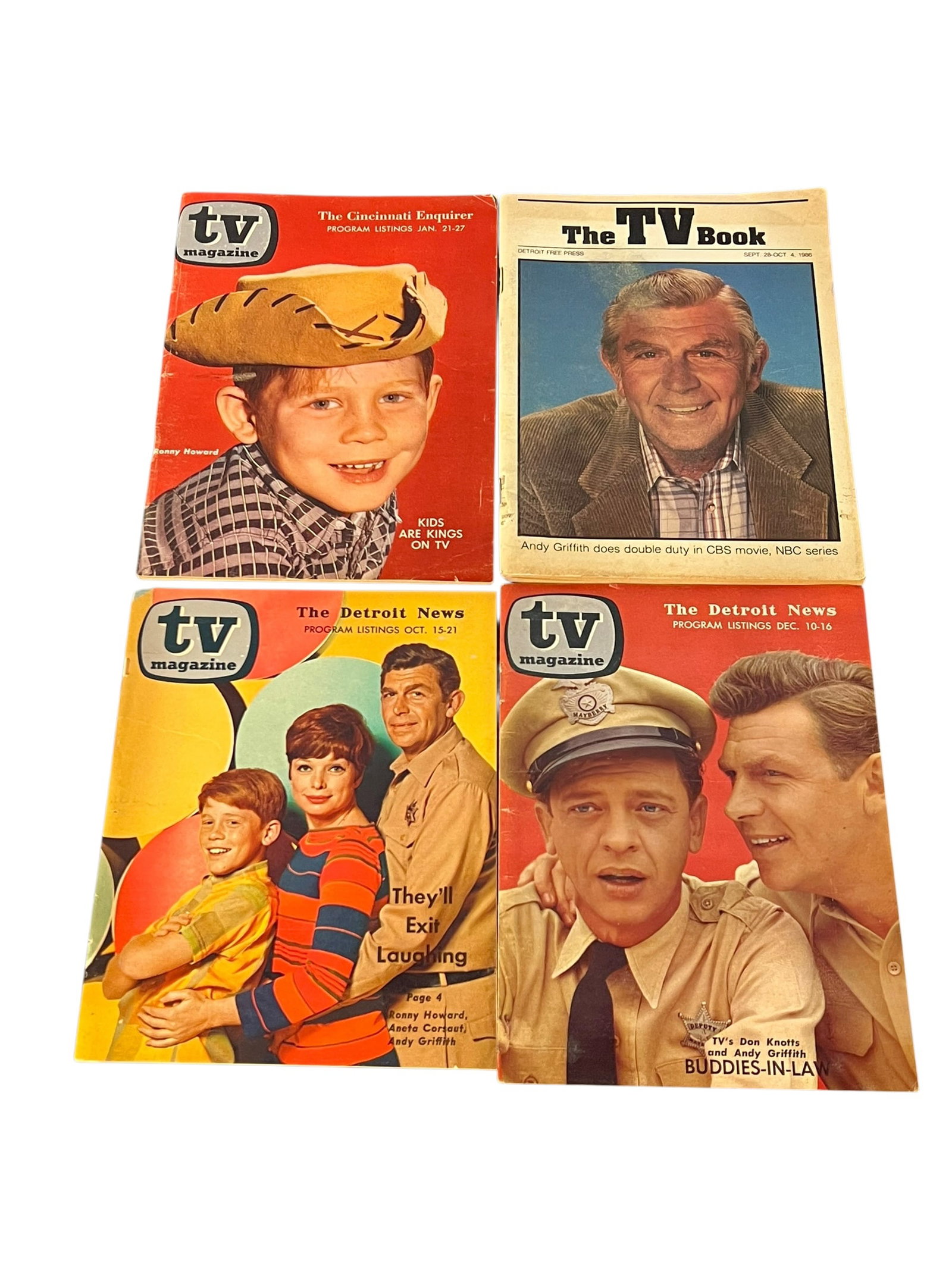 Lot of 4 TV Magazines: These vintage TV Magazine and The TV Book covers from the 1960s prominently feature Ron Howard and Andy Griffith. [1, 2]The covers highlight The Andy Griffith Show and its cast, including Don Knotts.S