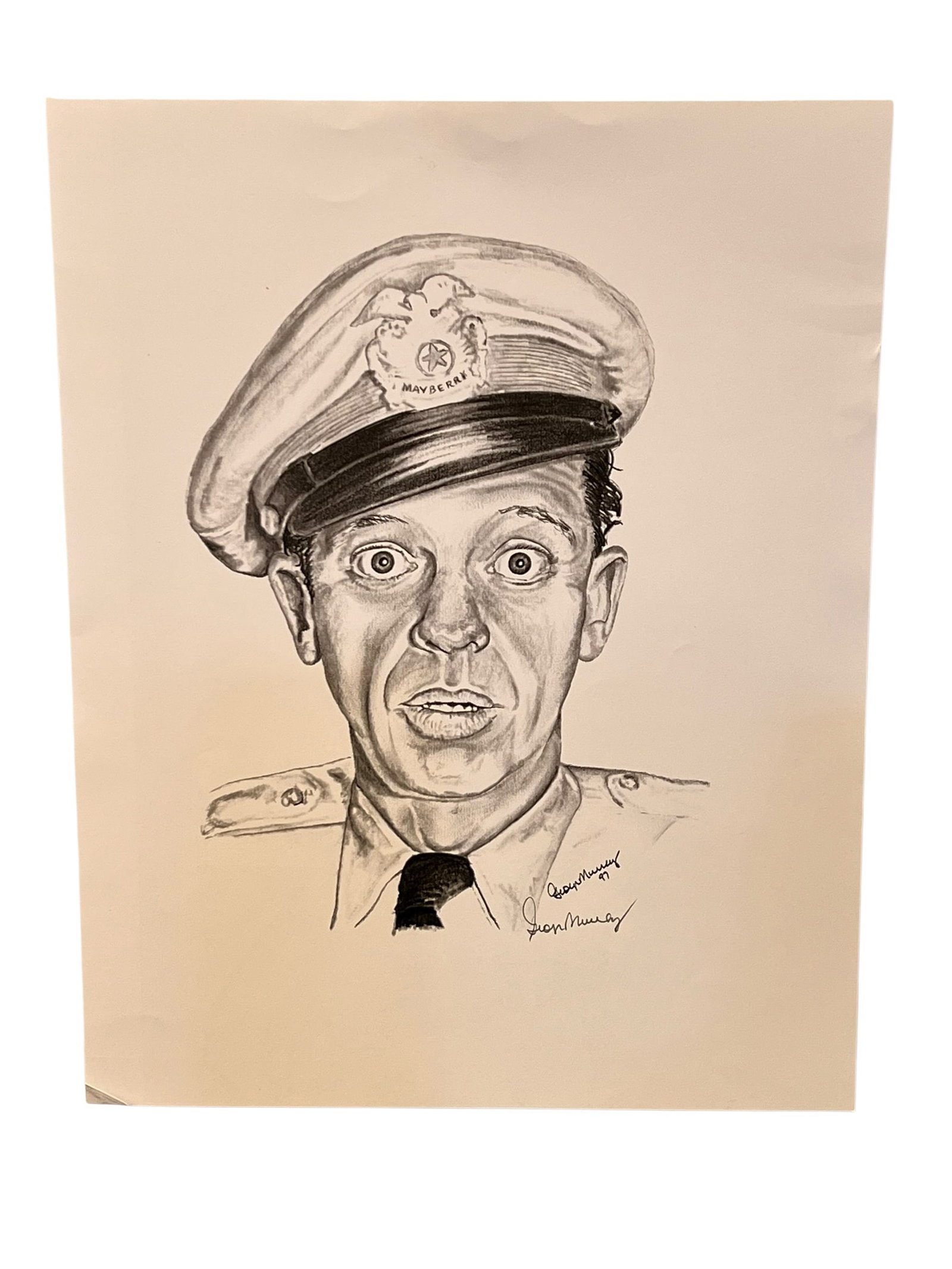The Andy Griffith Show Sketch: This print is a 19"x22" pencil rendition lithograph of Barney Fife by artist George Murray measures 14 in x 11 in