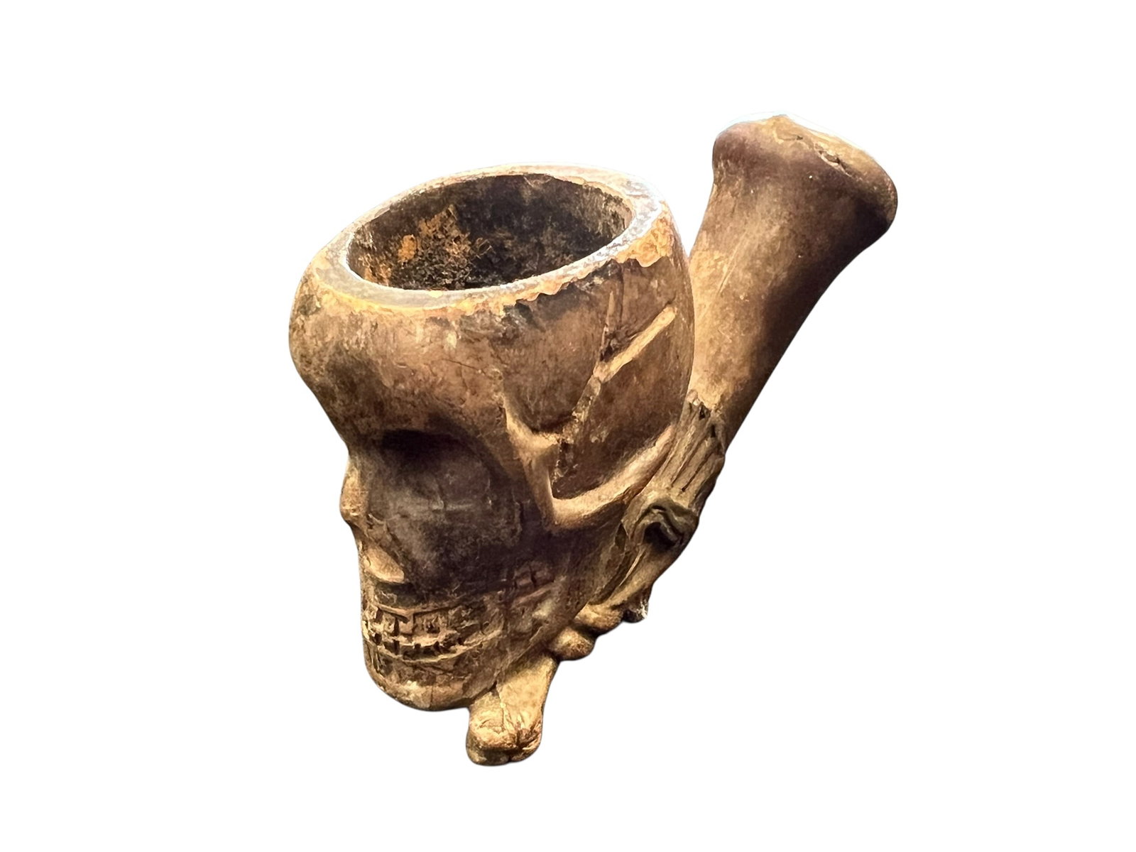 Native American Terracotta Skull Pipe - 2