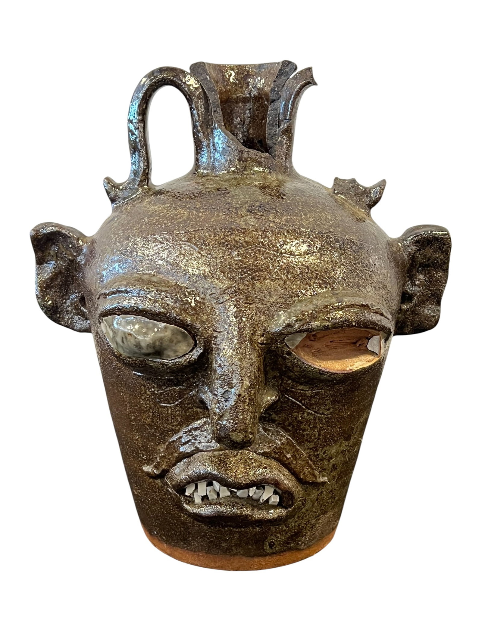 Alkaline Glazed Stoneware Devil Face Jug - 3