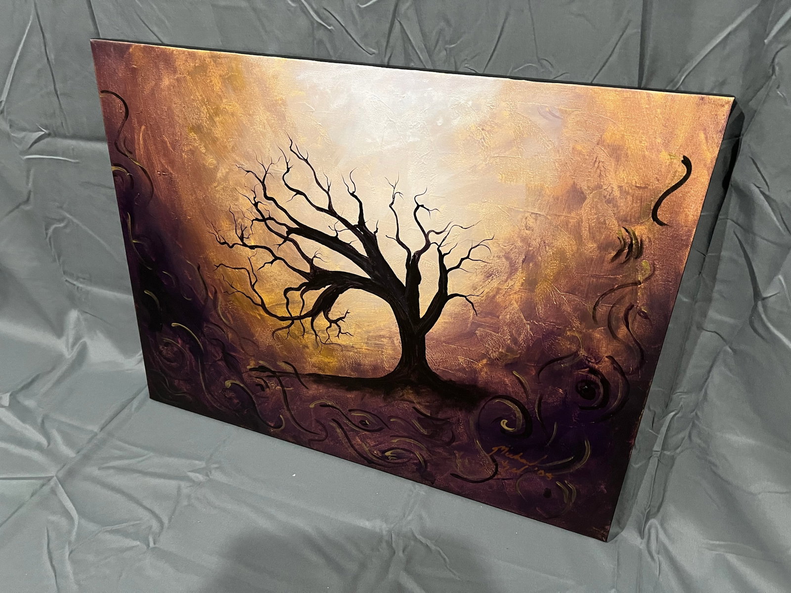 43Signed Michael Angel Painting - Dramatic Tree - 2