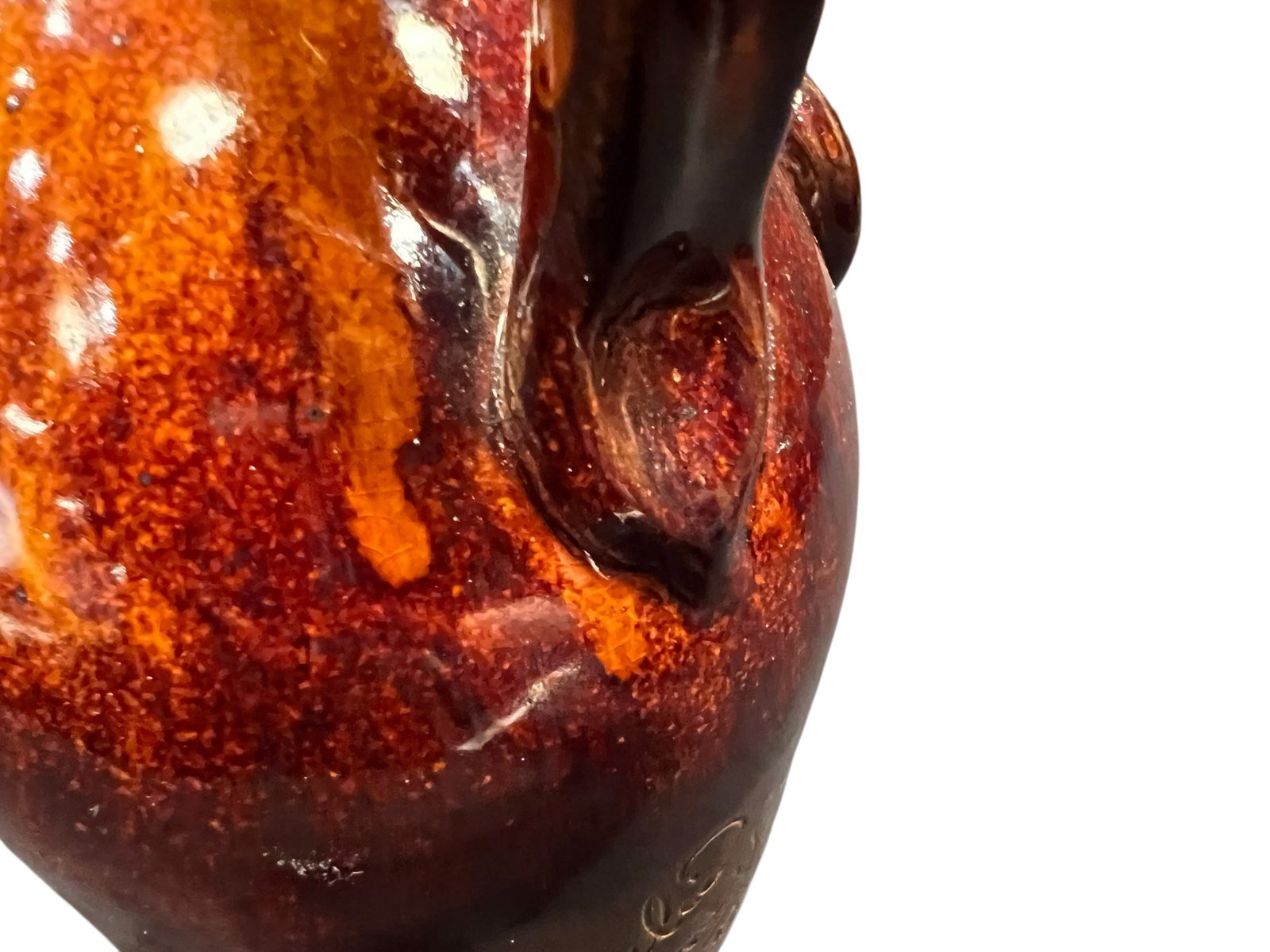 Signed Brown Pottery Face Jug - 5