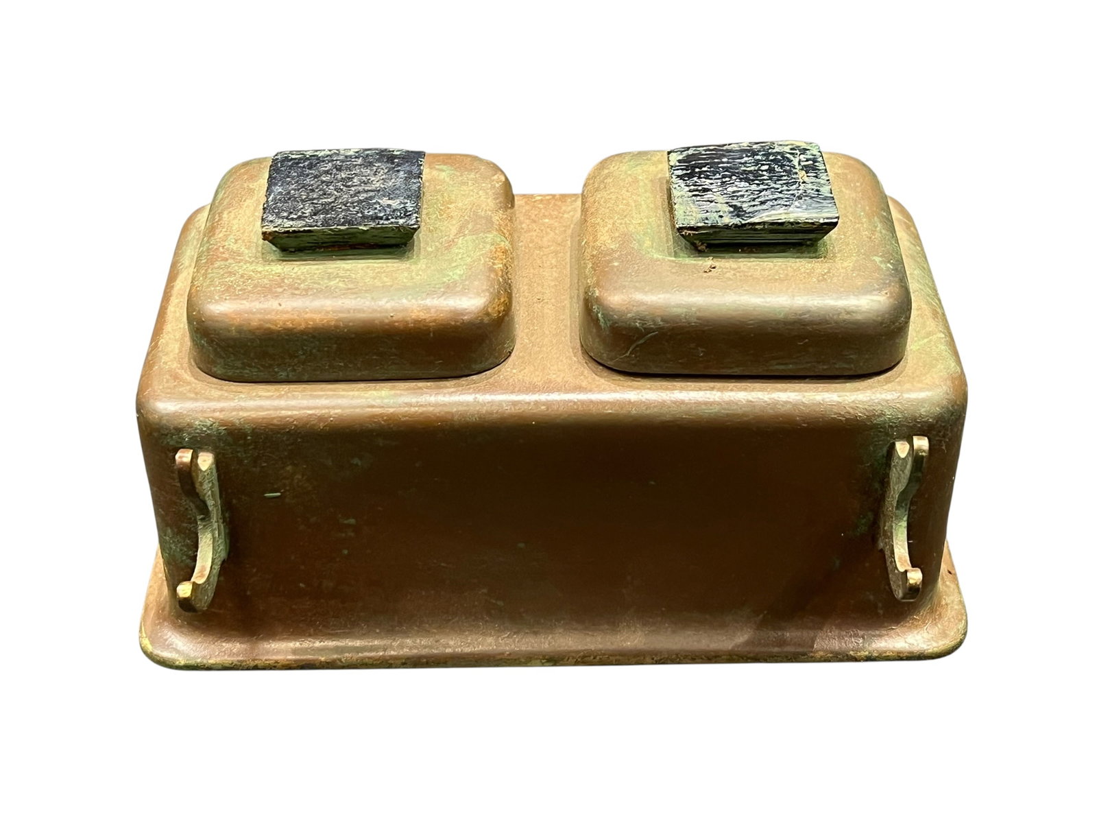 Copper-plated or Brass Double-well Rectangular Ink Stand - 2