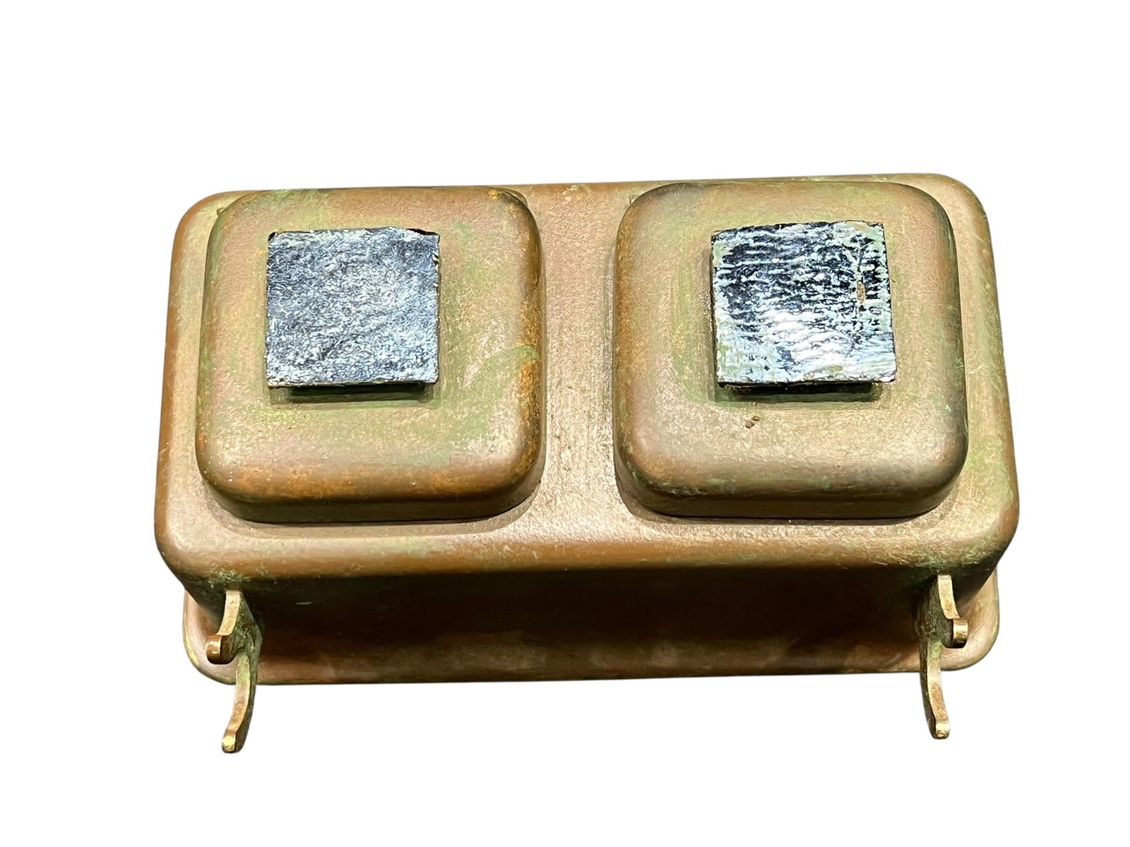 Copper-plated or Brass Double-well Rectangular Ink Stand - 3