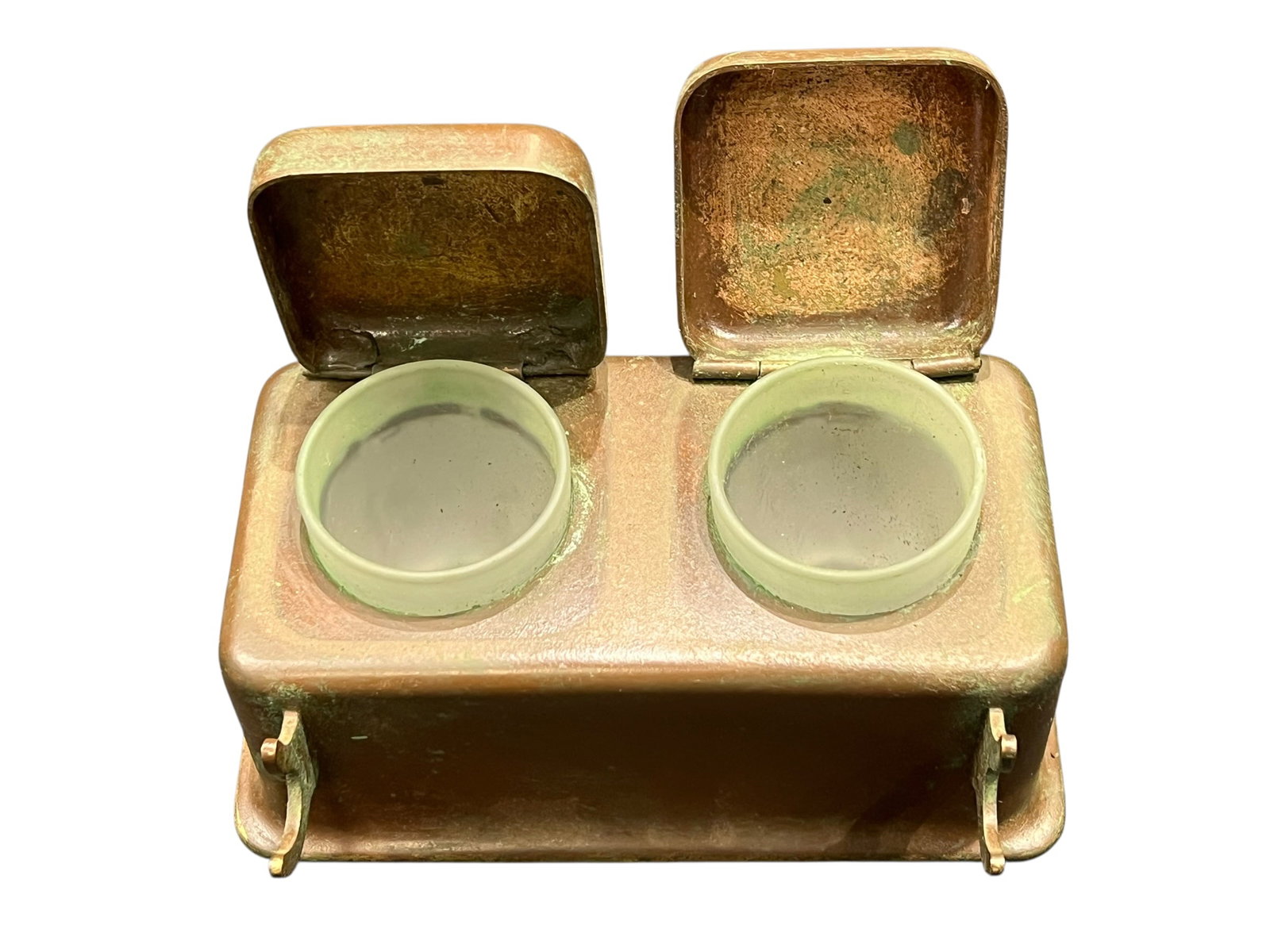 Copper-plated or Brass Double-well Rectangular Ink Stand - 4