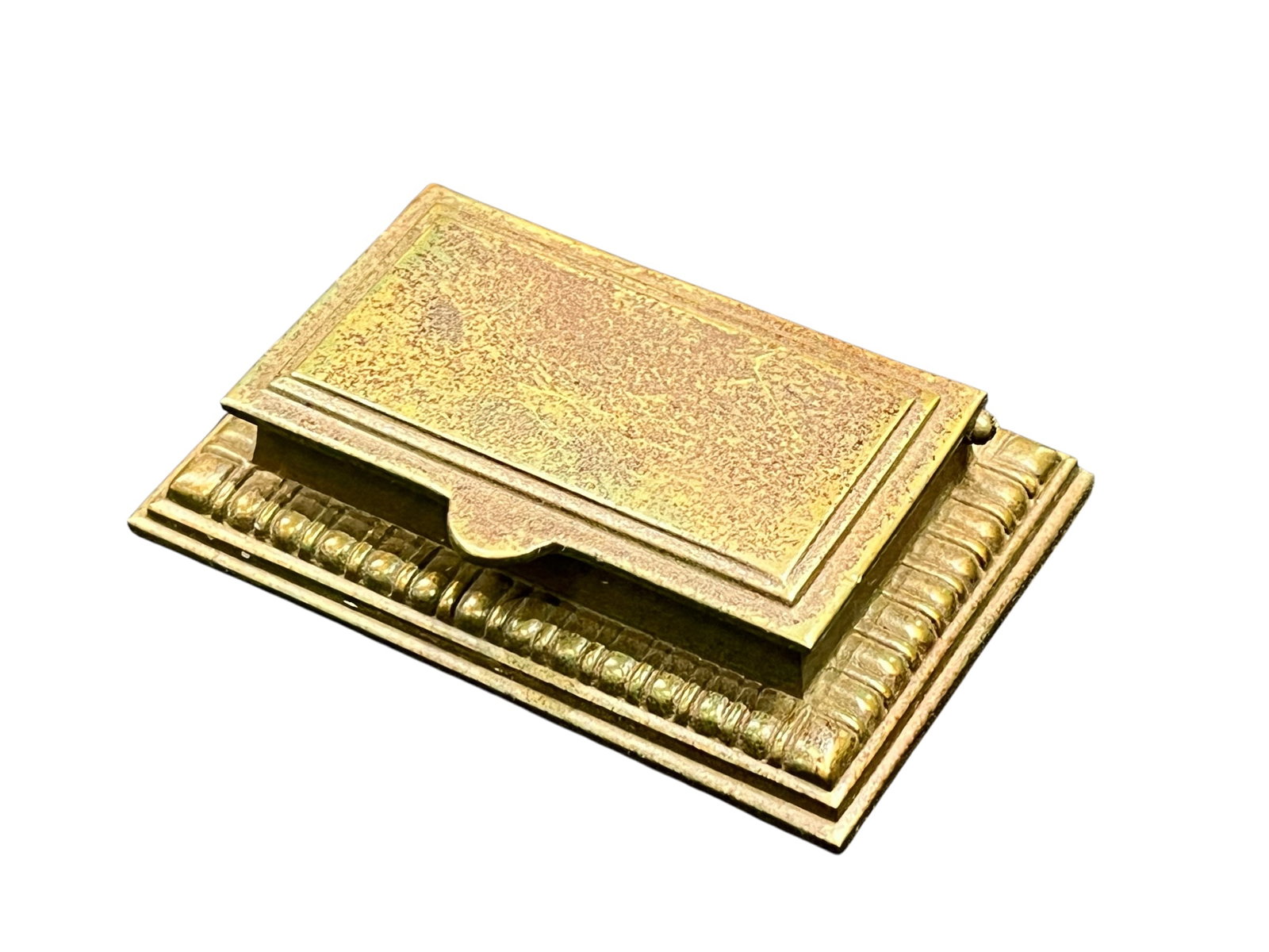 Tiffany & Co. Bronze Inkwell: This object is an antique gilt bronze desk box, widely produced during the Arts and Crafts and Art Deco eras as a functional stationery accessory. [1, 2, 3]Key Characteristics & UsesPrimary Functions: