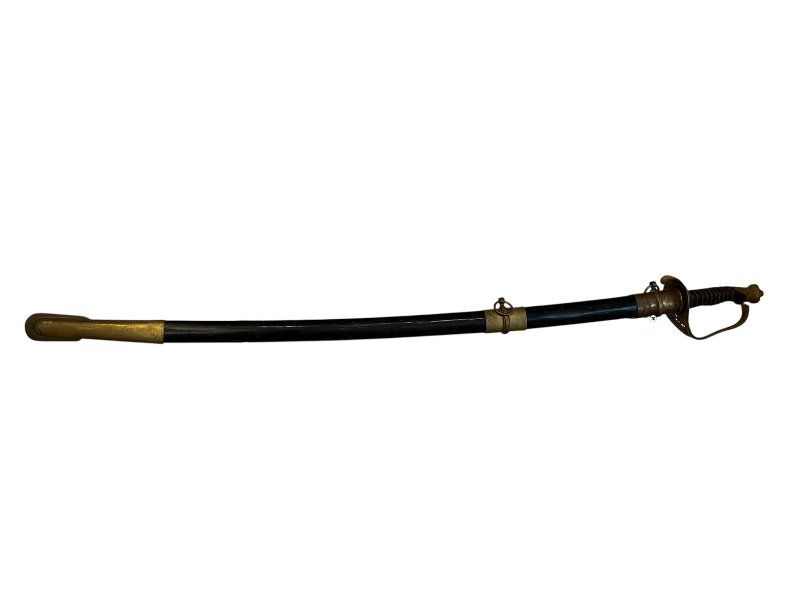 Military Officer’s Saber or Sword: This artifact appears to be a 19th-century military officer’s saber with a brass-mounted scabbard, closely resembling mid-19th-century regulation sidearms such as the U.S. Model 1850 or Model 1852 p