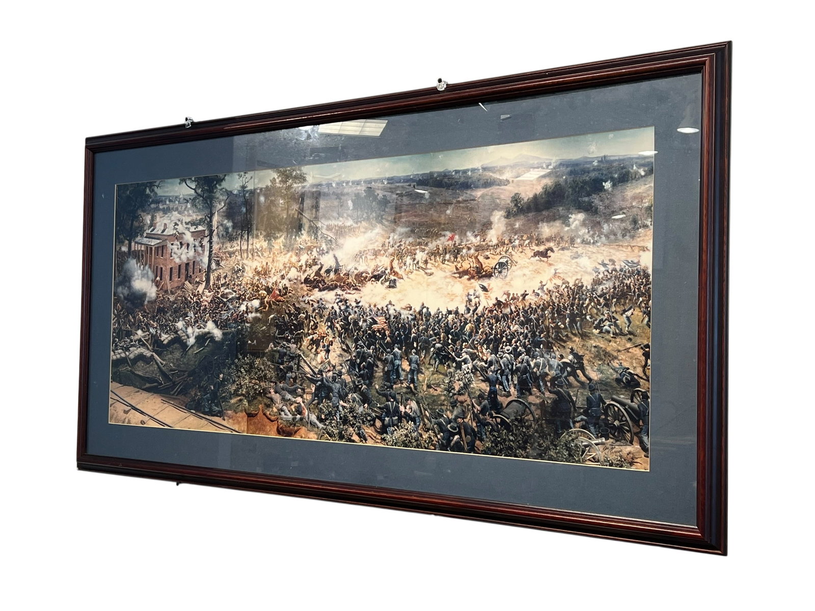 Civil War Scene Print: This framed print is a section reproduction from "The Battle of Atlanta," the famous 19th-century panoramic cyclorama painting depicting the American Civil War battle fought on July 22, 1864. [1, 2,