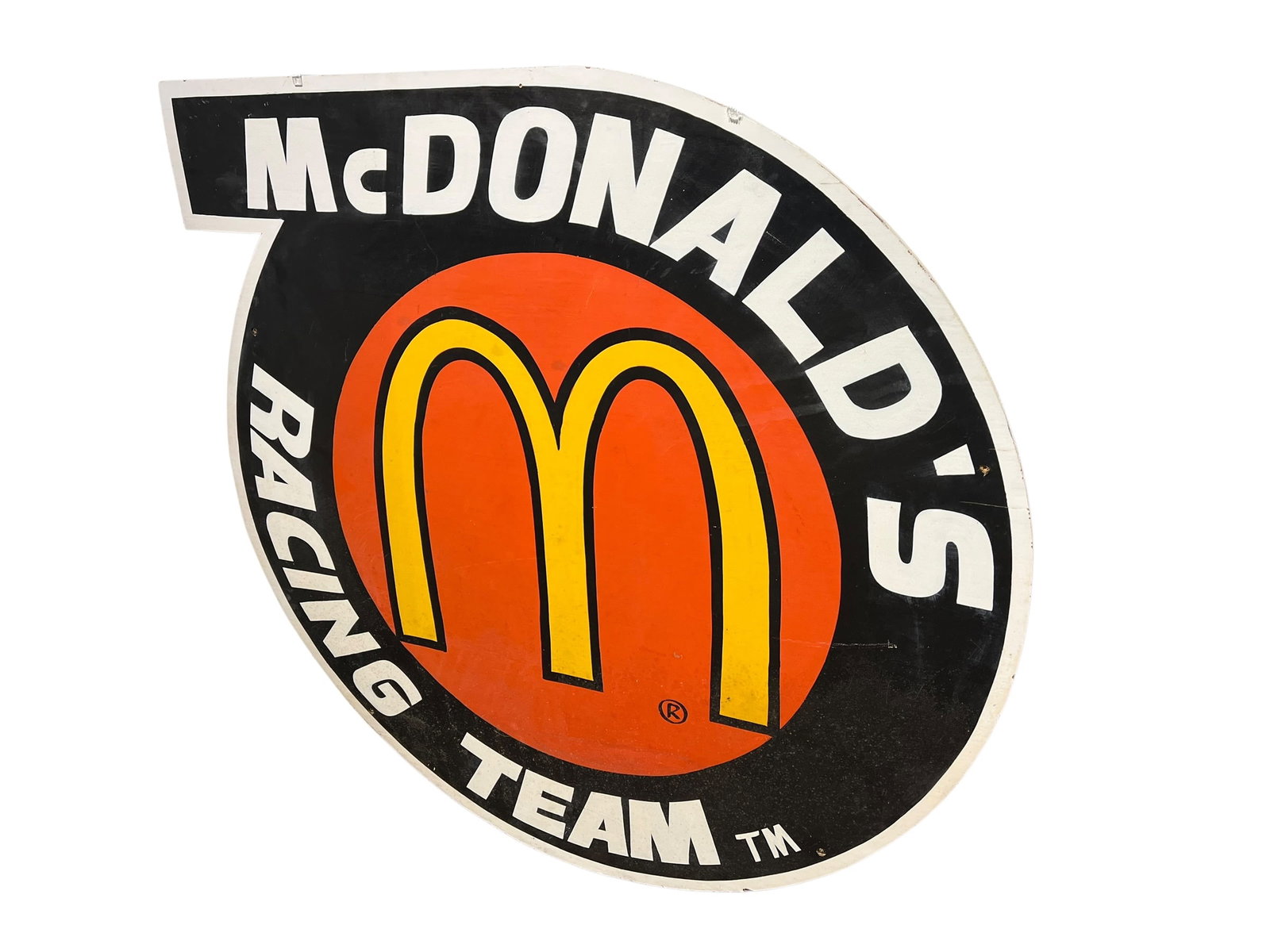 McDonald’s Racing Team Advertising Poster: The image shows a vintage 1990s McDonald's Racing Team logo, most famously associated with NASCAR driver Bill Elliott’s #94 Ford Thunderbird sponsorship era. [1, 2]Design Features: Displays the