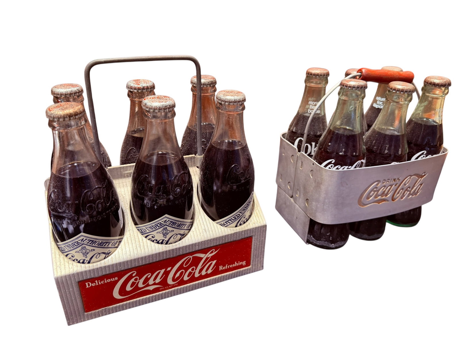 Lot of 2 Vintage 6 Pack Coca Cola Carriers Featuring commemorative Glas Bottles (1 of 4)