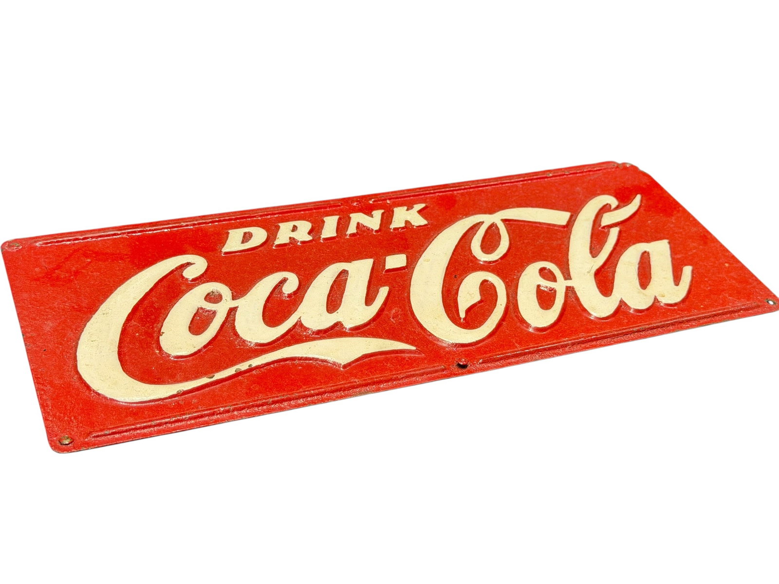 Vintage Red and White Coca Cola Embossed Advertising Sign (1 of 5)