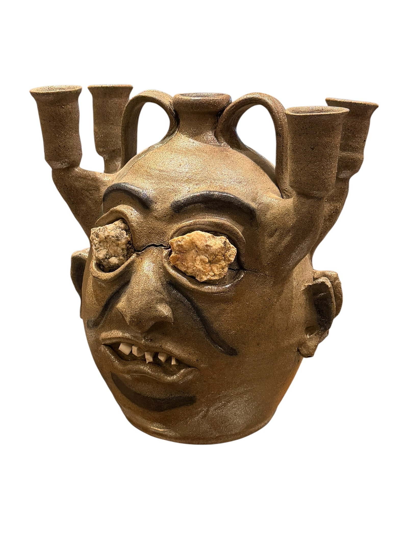 Rare Clint Alderman Rocky Salt Glaze Double Face Jug Candelabra (1 of 9)