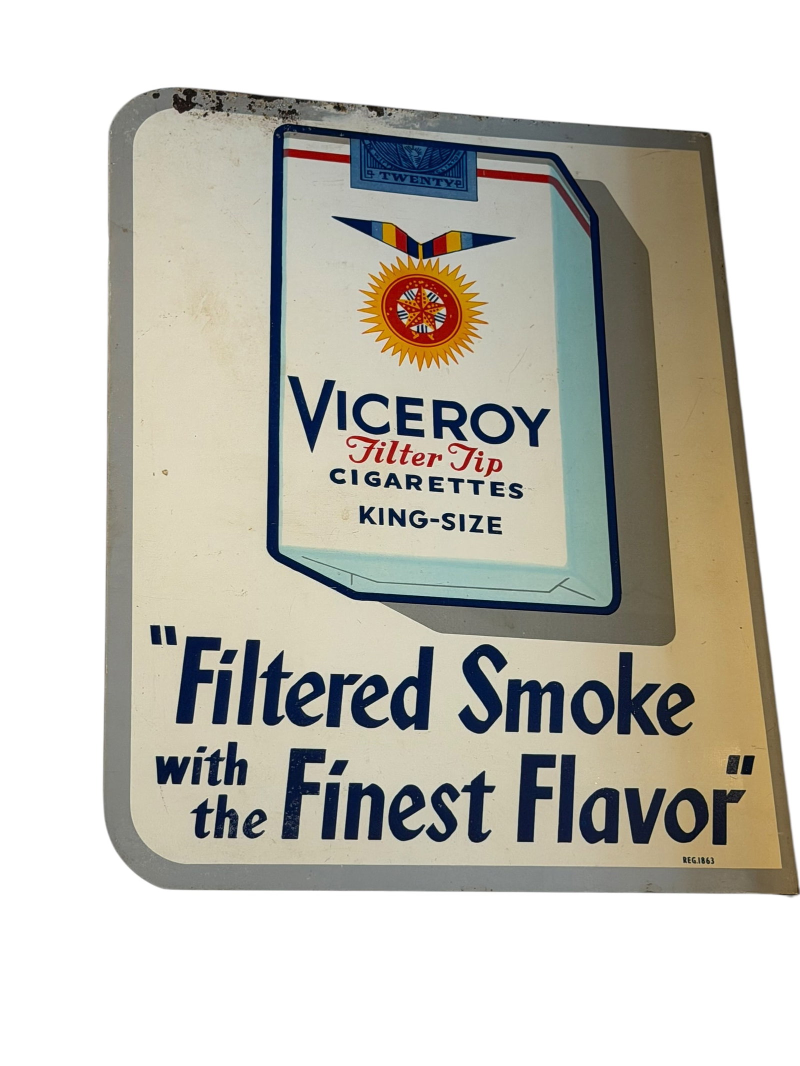 Mid 20th Century Viceroy Tilter Tip Cigarette Flanged Advertising Sign (1 of 4)