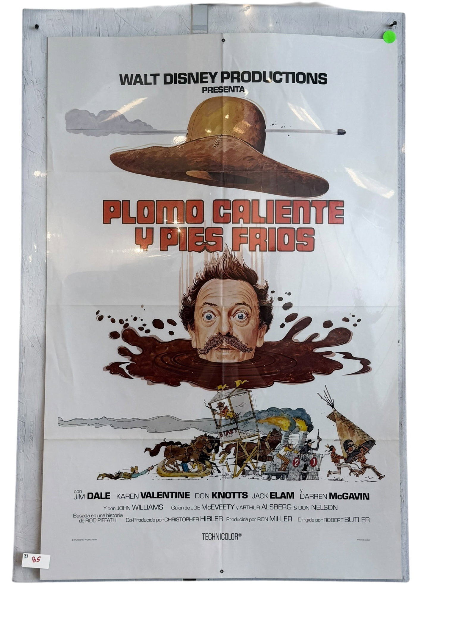 Hot Lead and Cold Feet Spanish Movie Poster: This image appears to show a vintage Spanish-language promotional one-sheet movie poster for the 1978 Walt Disney Productions comedy-western film Hot Lead and Cold Feet (Plomo Caliente y Pies Fríos).