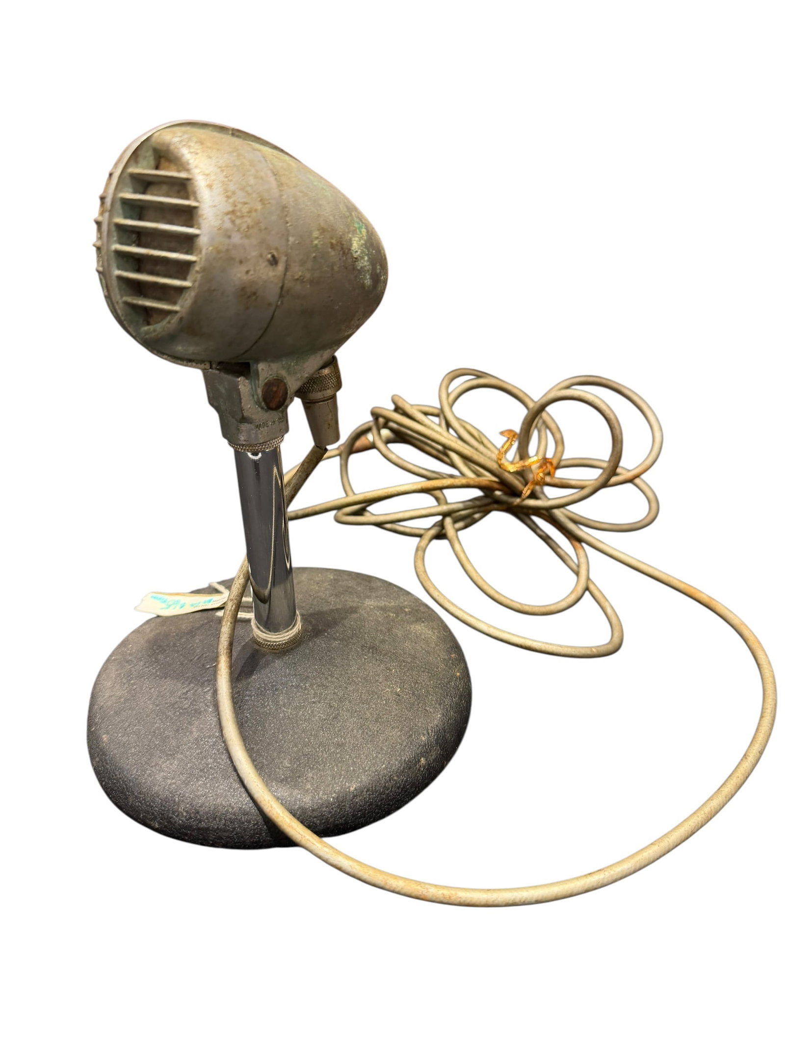 Olatava MD55 Bullet Mic: Appears to be a vintage Soviet-era Oktava MD-55 dynamic microphone, featuring an omnidirectional capsule, a slotted spherical head, and a heavy cast desktop base. [1, 2]This mid-century model from