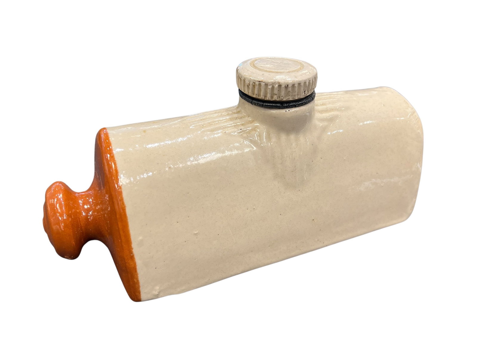 Stoneware Foot Warmer.: This item is an antique stoneware hot water bottle, traditionally used as a bed pig or foot warmer. Before the widespread availability of rubber alternatives or modern central heating, these heavy