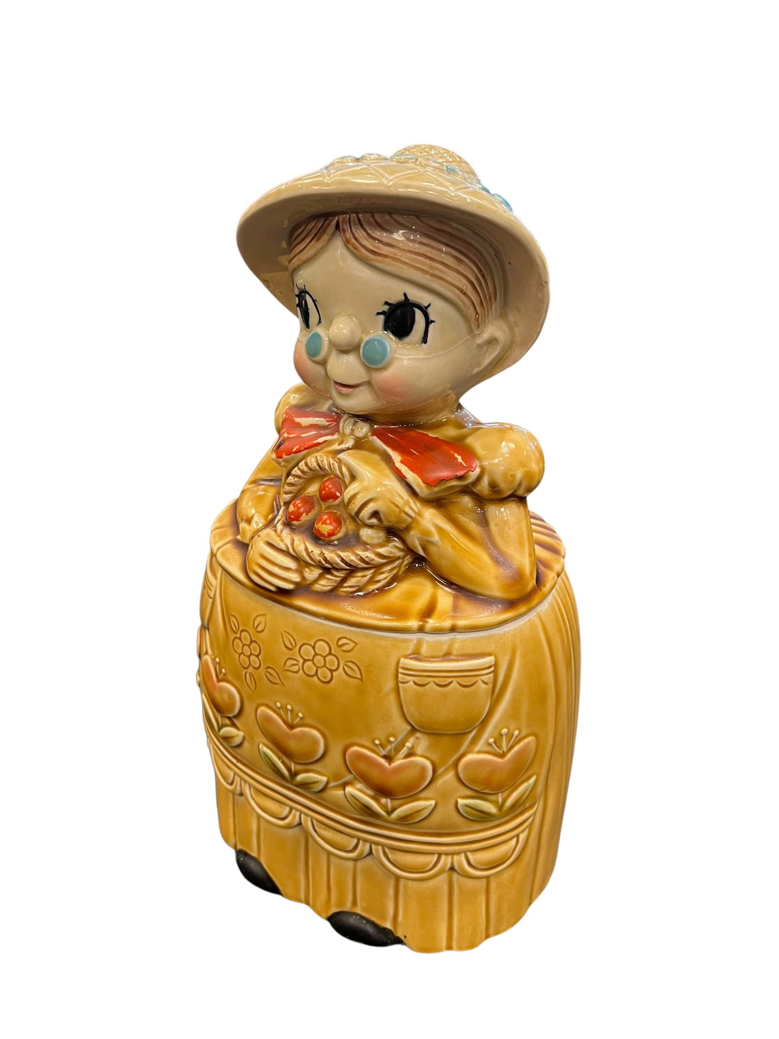 Grandma Cookie Jar: This item is a Vintage Royal Sealy "Grandma" Cookie Jar. Manufactured in Japan during the 1960s Mid-Century Modern era, this collectible ceramic piece features a whimsical "Granny" figure wearing