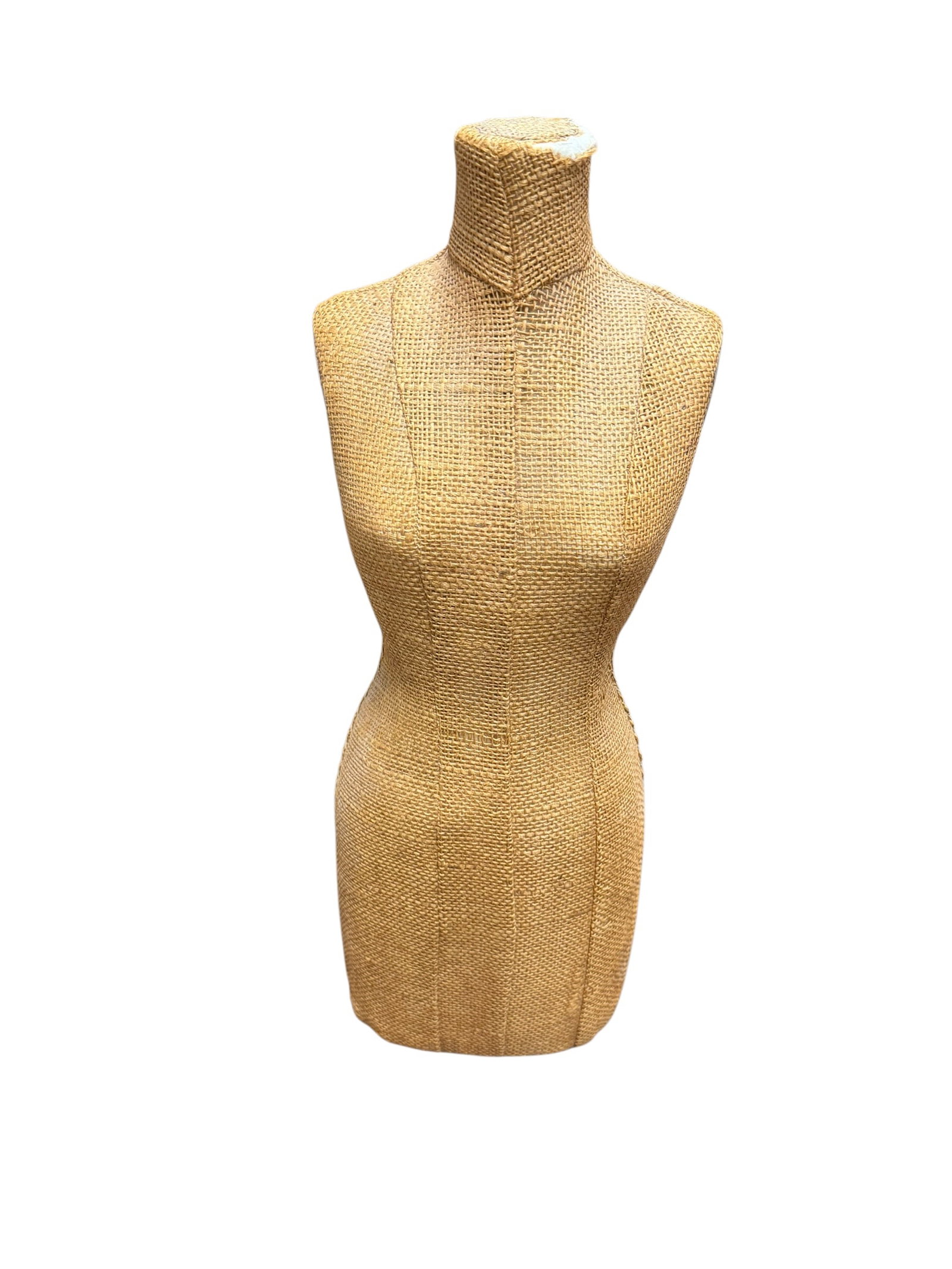 Miniature Fabric Dress Form for Dolls: burlap-covered female dress form mannequin torso, which is highly popular for sewing, apparel design, and boutique jewelry or clothing displays.These tailored busts typically feature a pinnable foam
