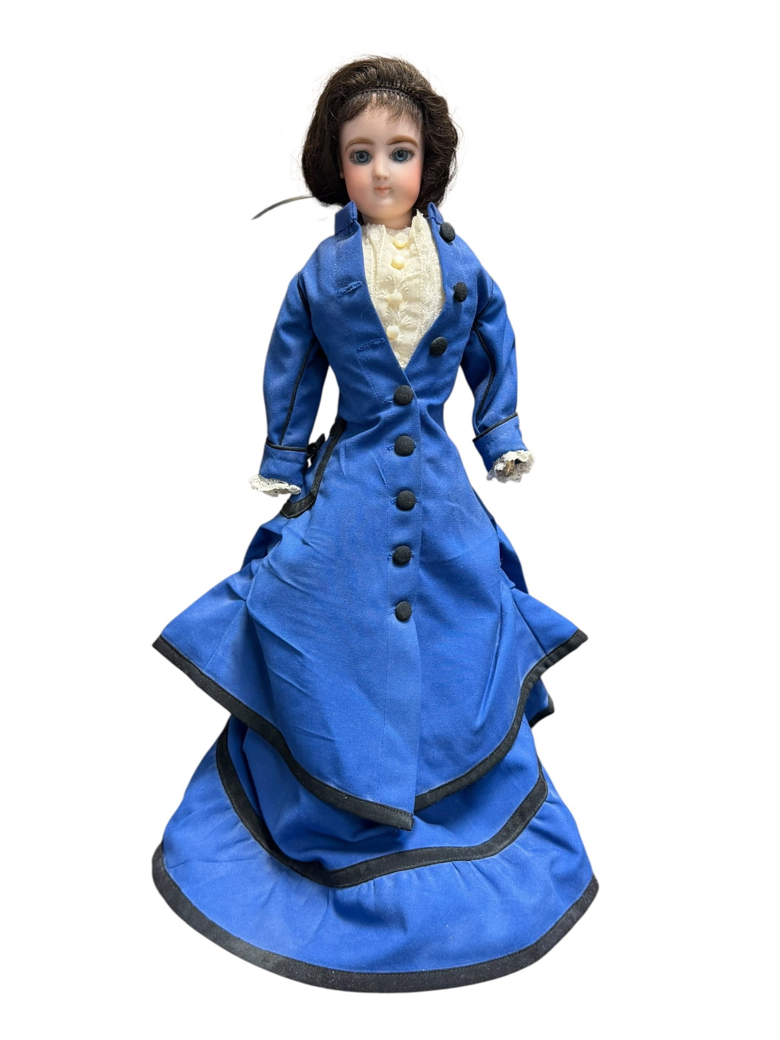Vintage Victorian-Style #3 Doll: This imageantique French fashion doll (also known as a poupée de mode or poupée), highly reminiscent of luxury mid-to-late 19th-century French creations from renowned makers like Jumeau, Bru,