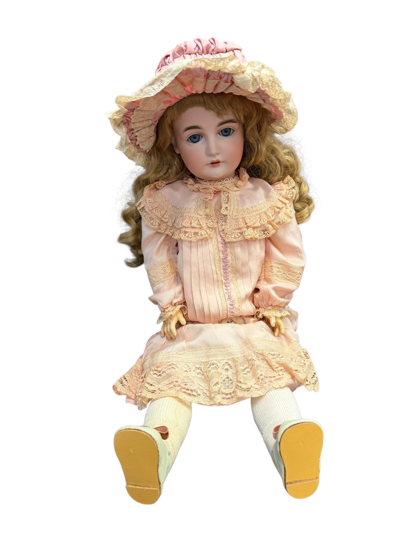 Made in Germany Vintage Bisque Head Doll in Pink Dress (1 of 6)