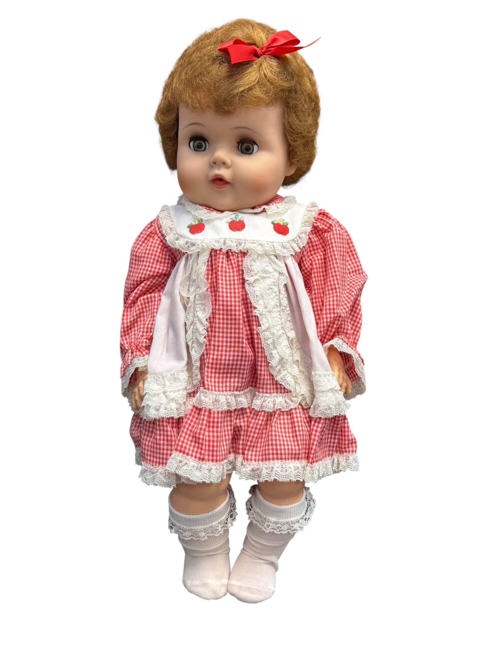 1960’s Ideal Kissy Doll: This vintage toy is an Ideal Kissy Doll, a popular interactive toddler doll manufactured by the Ideal Toy Company between 1961 and 1964. [1, 2]Key CharacteristicsInteractive Feature: Her signature