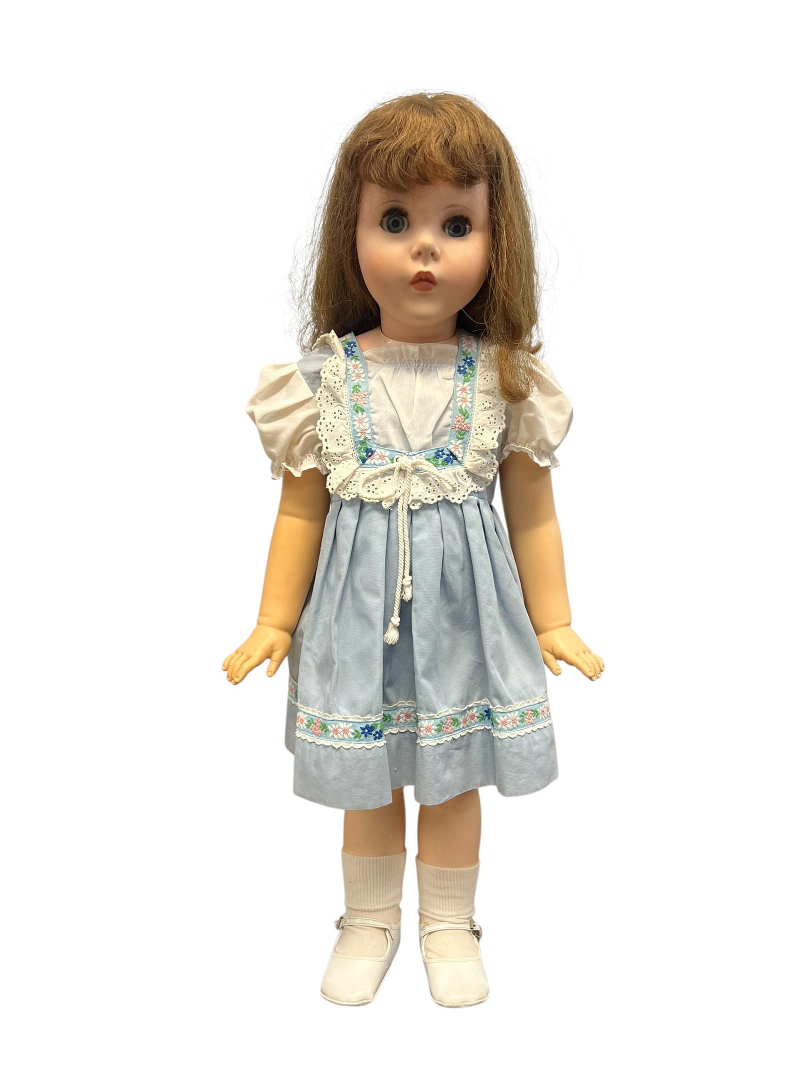American Character Doll: vintage companion doll, specifically a 30-inch to 36-inch "Patti Playpal" type clone or companion doll. These large child-sized dolls were incredibly popular during the late 1950s and early 1960s.