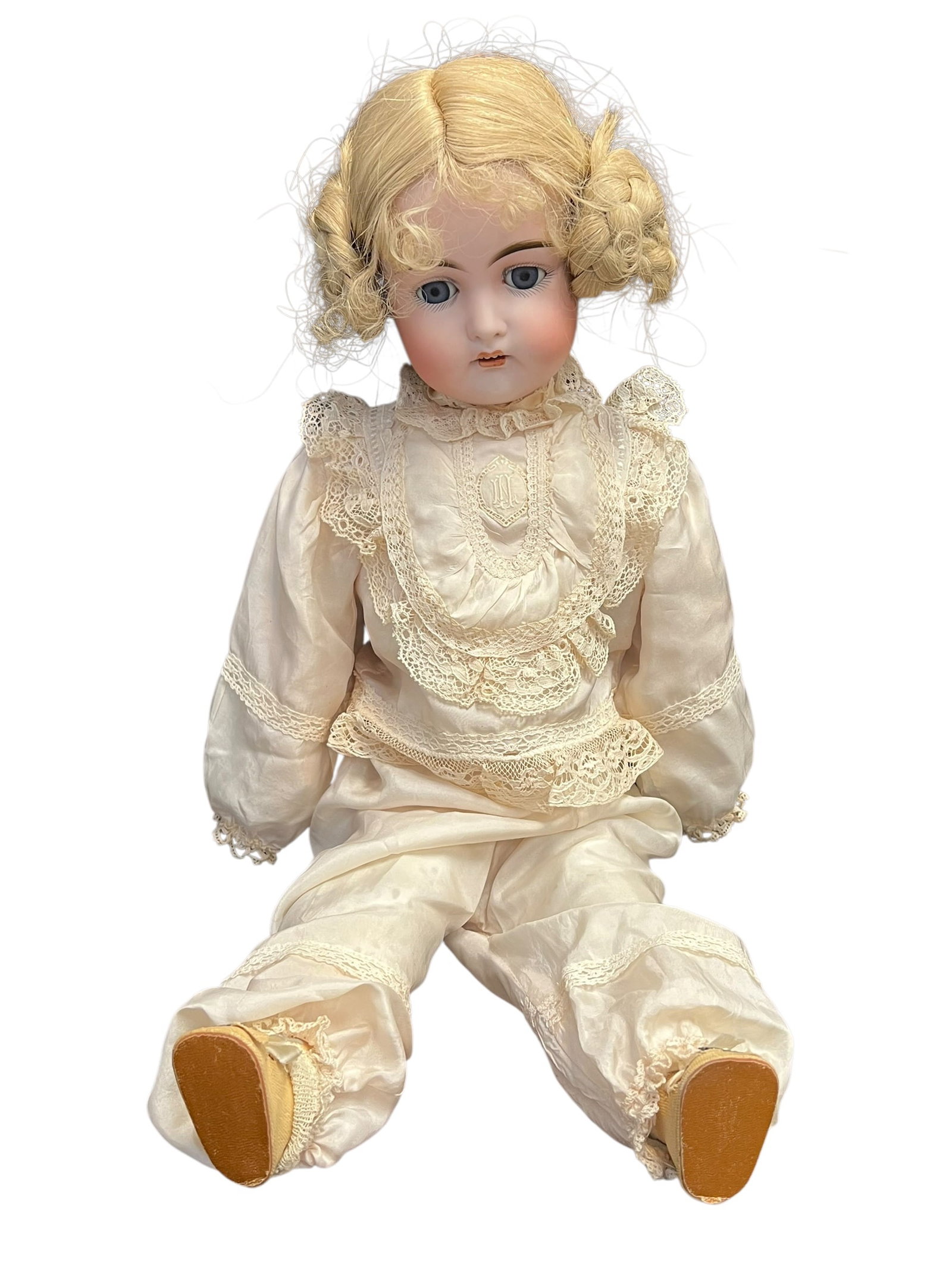 192 Germany Bisque Head Doll: antique bisque doll, typically manufactured in Germany or France between the late 19th and early 20th centuries. [1, 2, 3, 4]Key CharacteristicsHead Material: Crafted from tinted unglazed porcelain