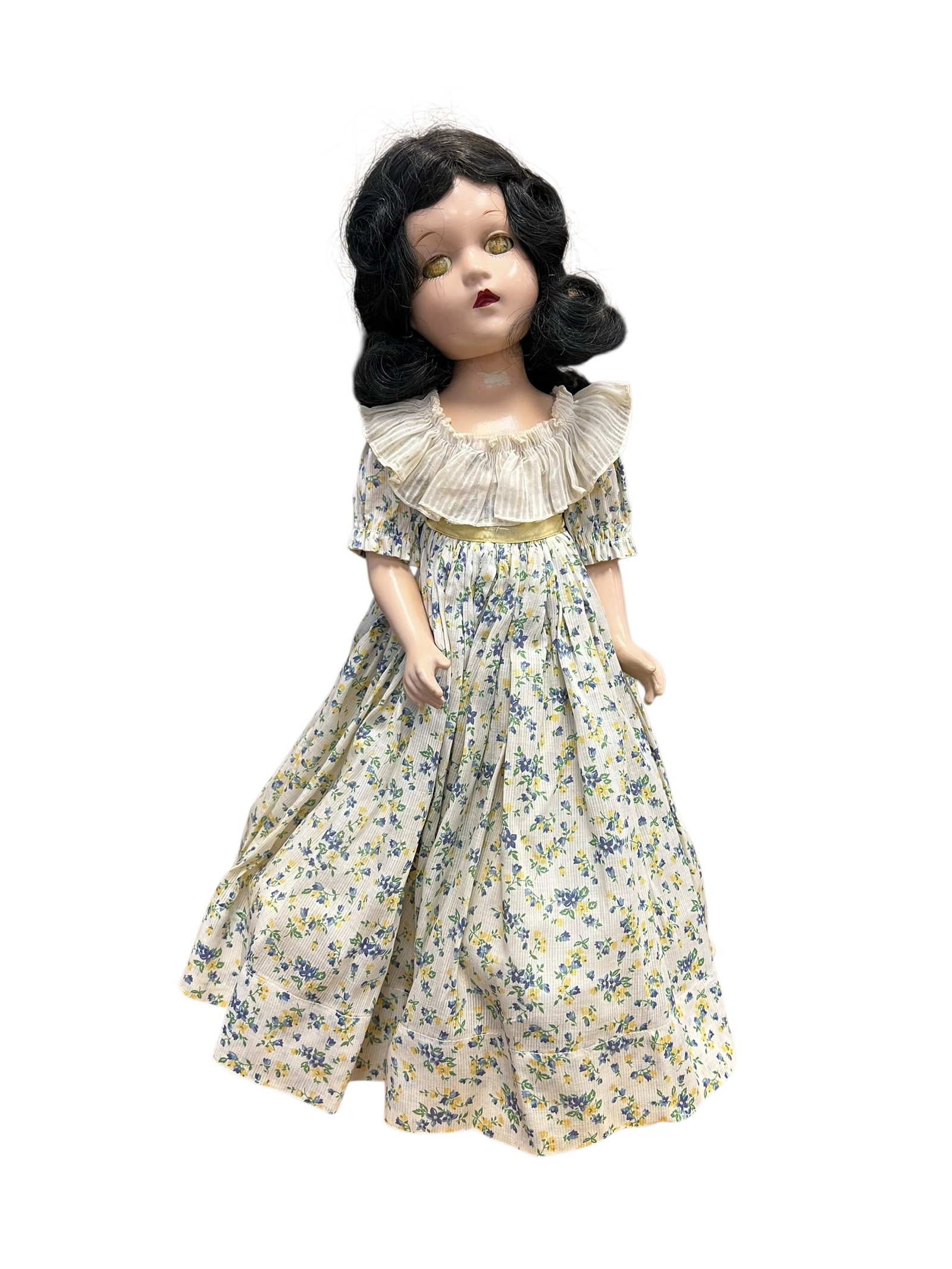 Madame Alexander "Scarlett O’hara?? Composition Doll: vintage composition doll that closely resembles a 1930s or 1940s Madame Alexander Scarlett O'Hara doll. [1, 2]Key FeaturesMaterial: Made of composition, which is a molded mixture of wood pulp and