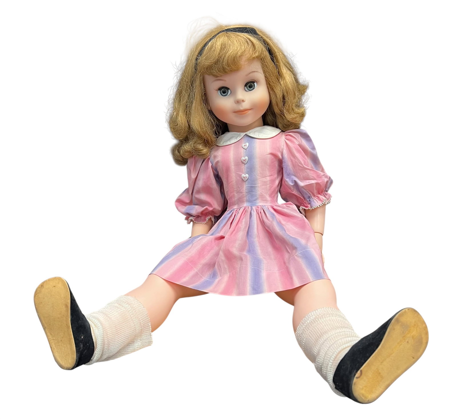 McCall Corp Vinyl Doll: This appears to be a vintage mid-20th-century hard plastic or vinyl toddler doll, possibly resembling popular companion or fashion dolls from the 1950s or 1960s (such as those by Ideal or American