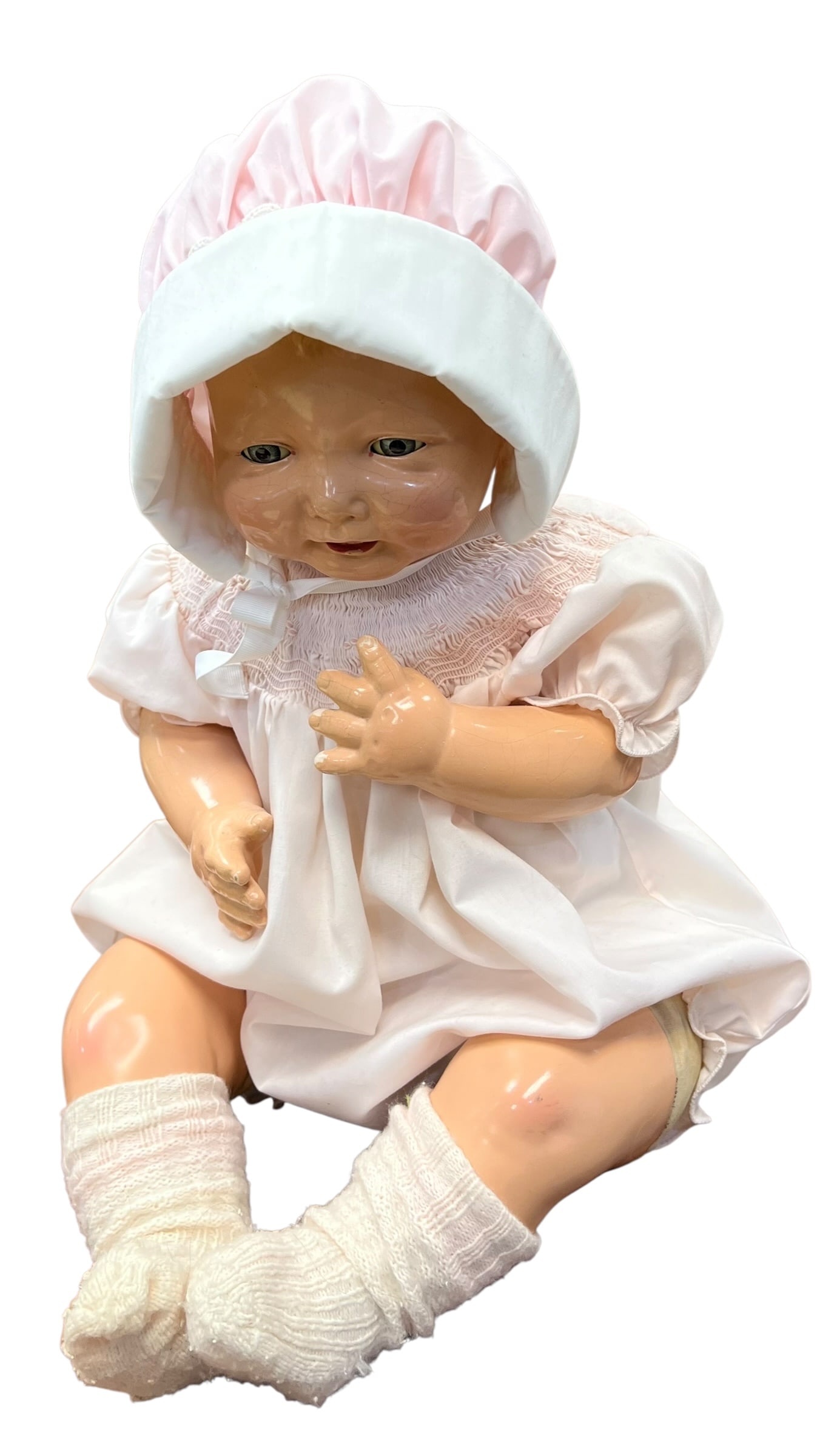 Antique Effanbee Bubbles Composition Baby Doll – Sleep Eyes – Pink Christening Outfit (1 of 3)