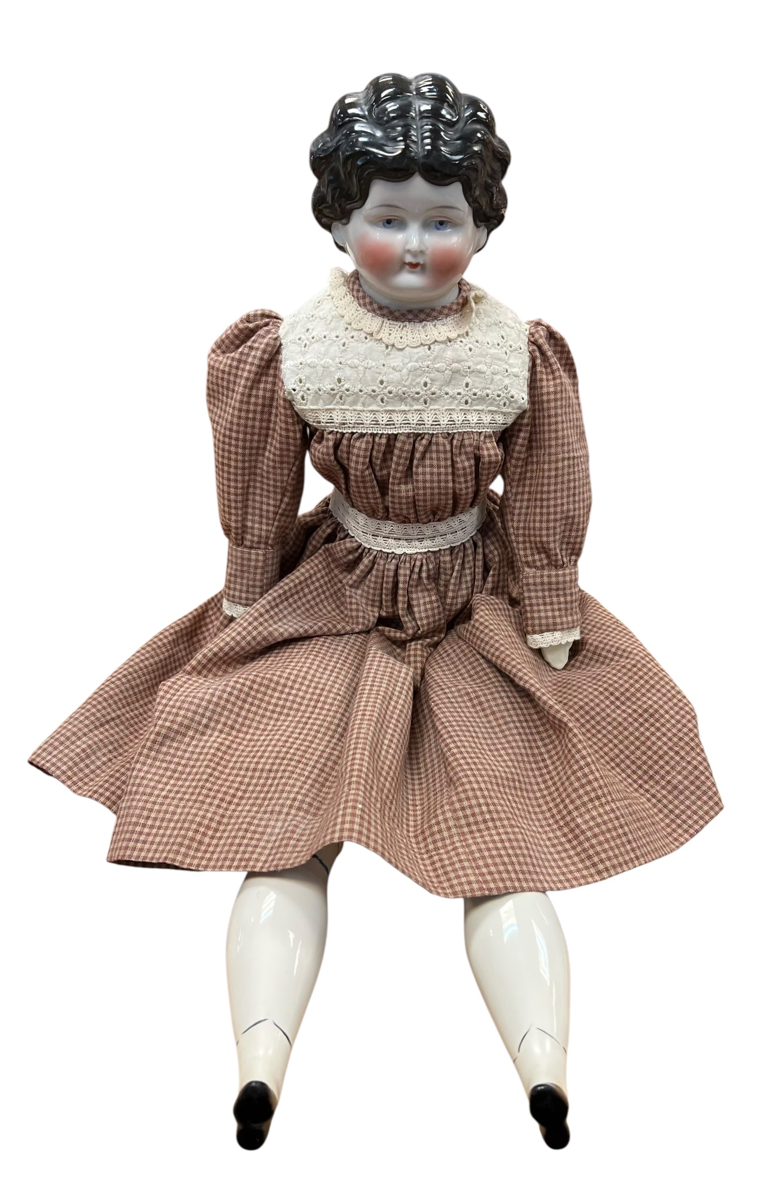 Antique German China Head Doll with Molded Black Hair & China Limbs (1 of 3)