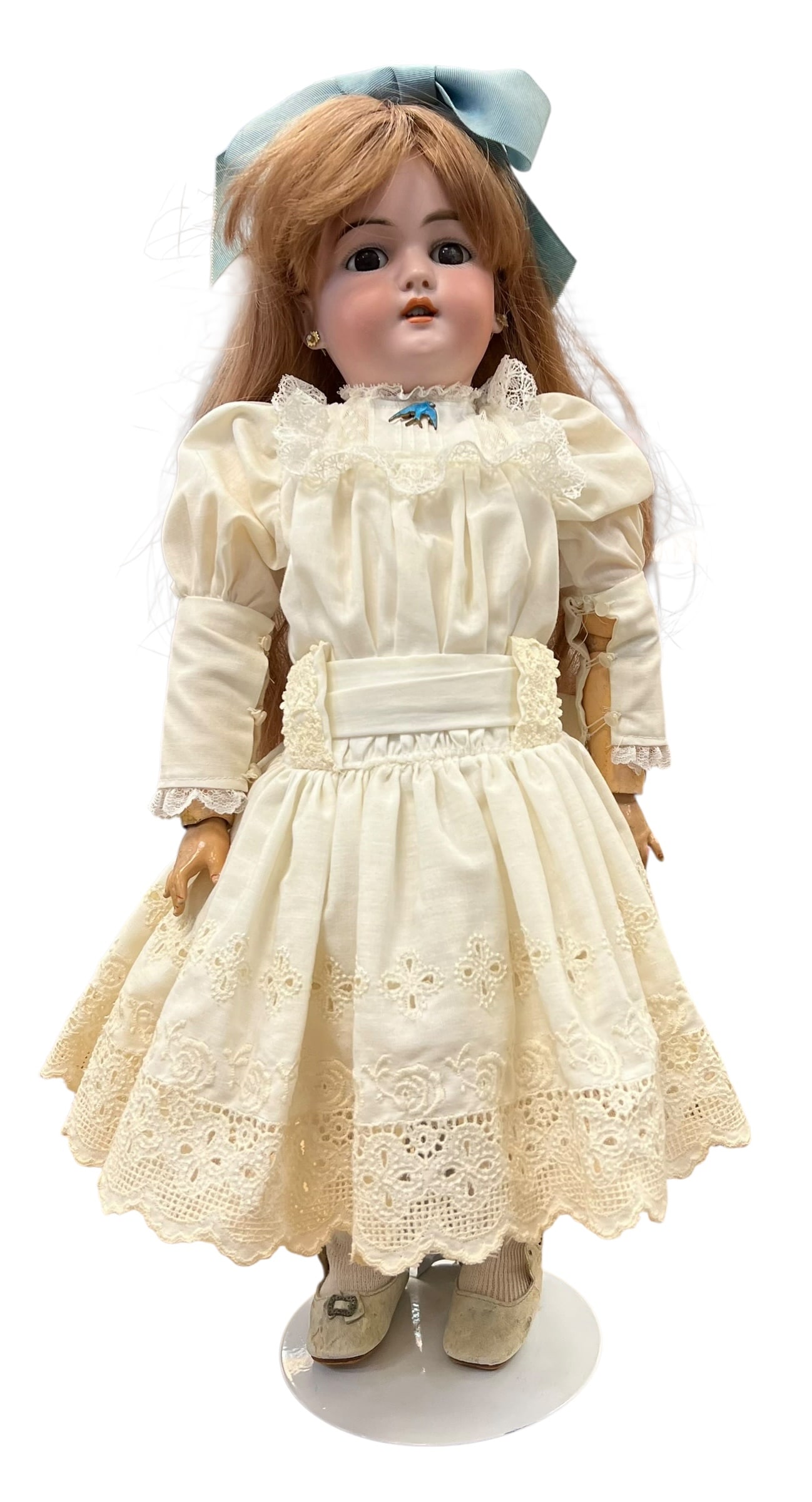 Antique German Bisque Head Doll, S&H 1079 DEP, Long Auburn Hair & Lace Dress (1 of 5)