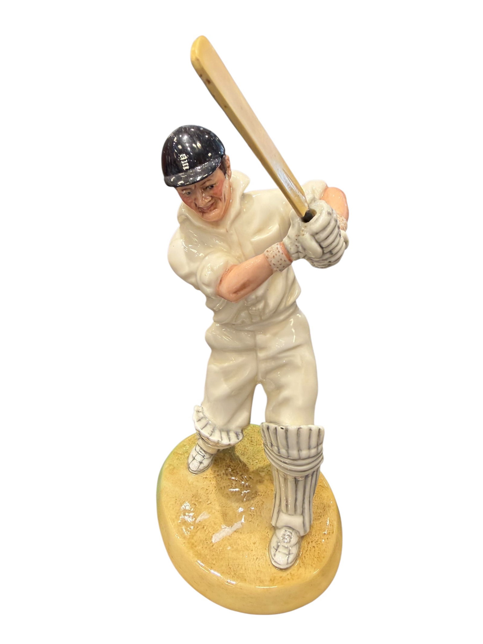 Royal Doulton “Geoffrey Boycott O.B.E.?? Porcelain Figurine: Royal Doulton “Geoffrey Boycott O.B.E.” HN 3890 hand-made and hand-decorated porcelain figurine honoring the celebrated English cricketer. The figure depicts Boycott at the crease in batting s