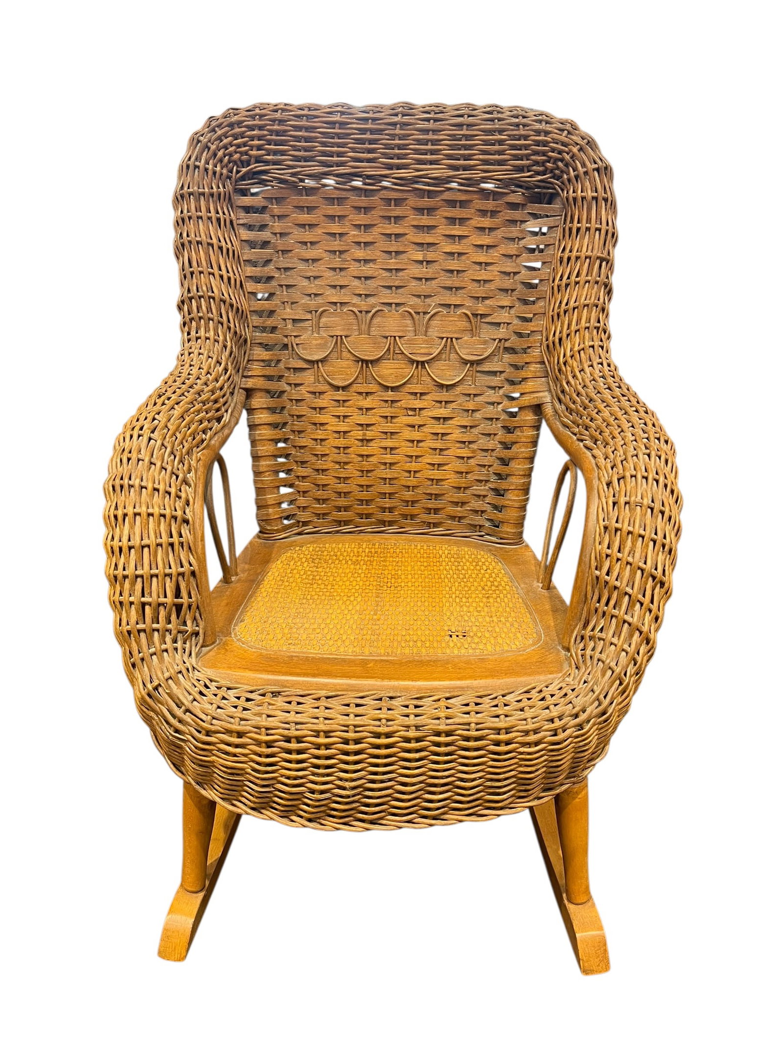 Antique Wicker & Cane High-Back Child’s Rocking Armchair (1 of 4)