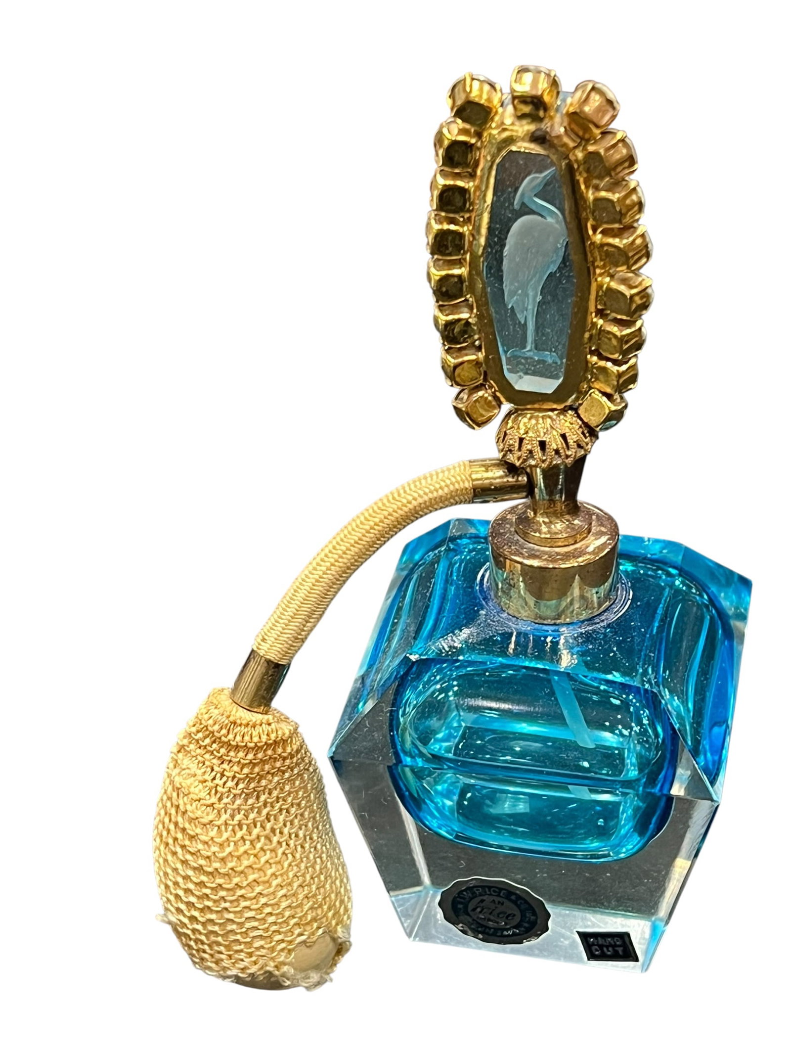 Vintage Irice Blue Glass Atomizer Perfume Bottle with Heron Stopper (1 of 5)