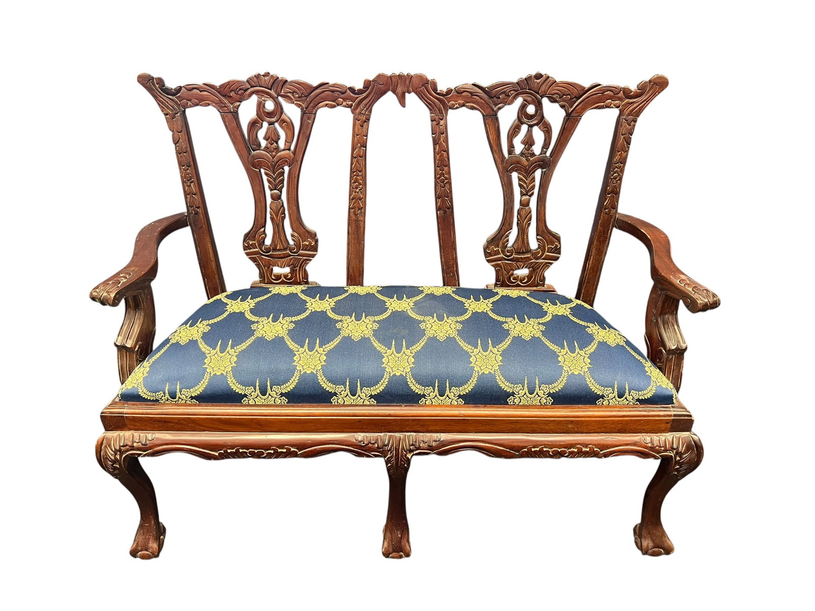 Minature Chippendale-Style Carved Mahogany Child’s Double Chair-Back Settee / Loveseat (1 of 6)